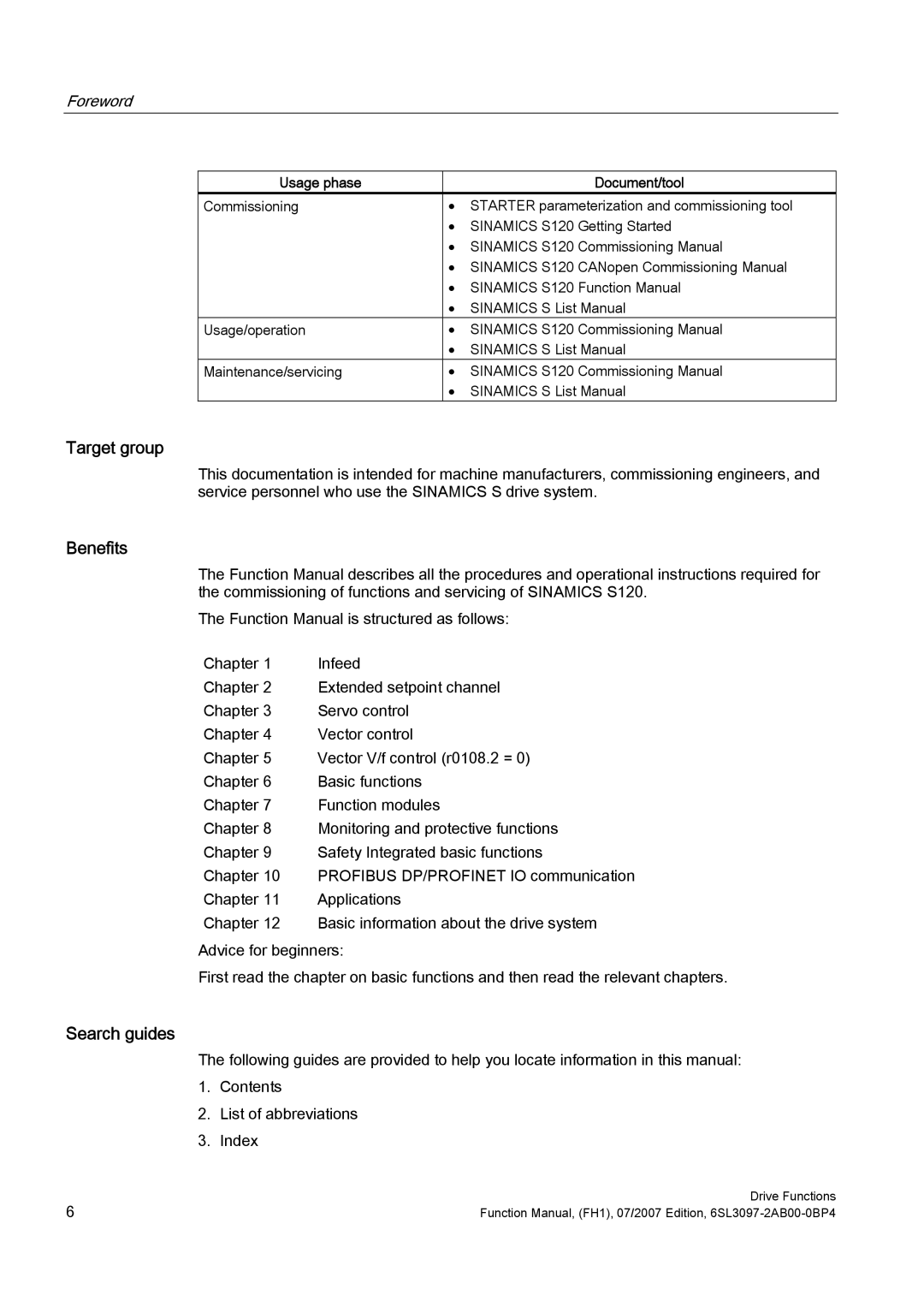 Efficient Networks manual Target group, Benefits, Search guides, Foreword, Sinamics S120 