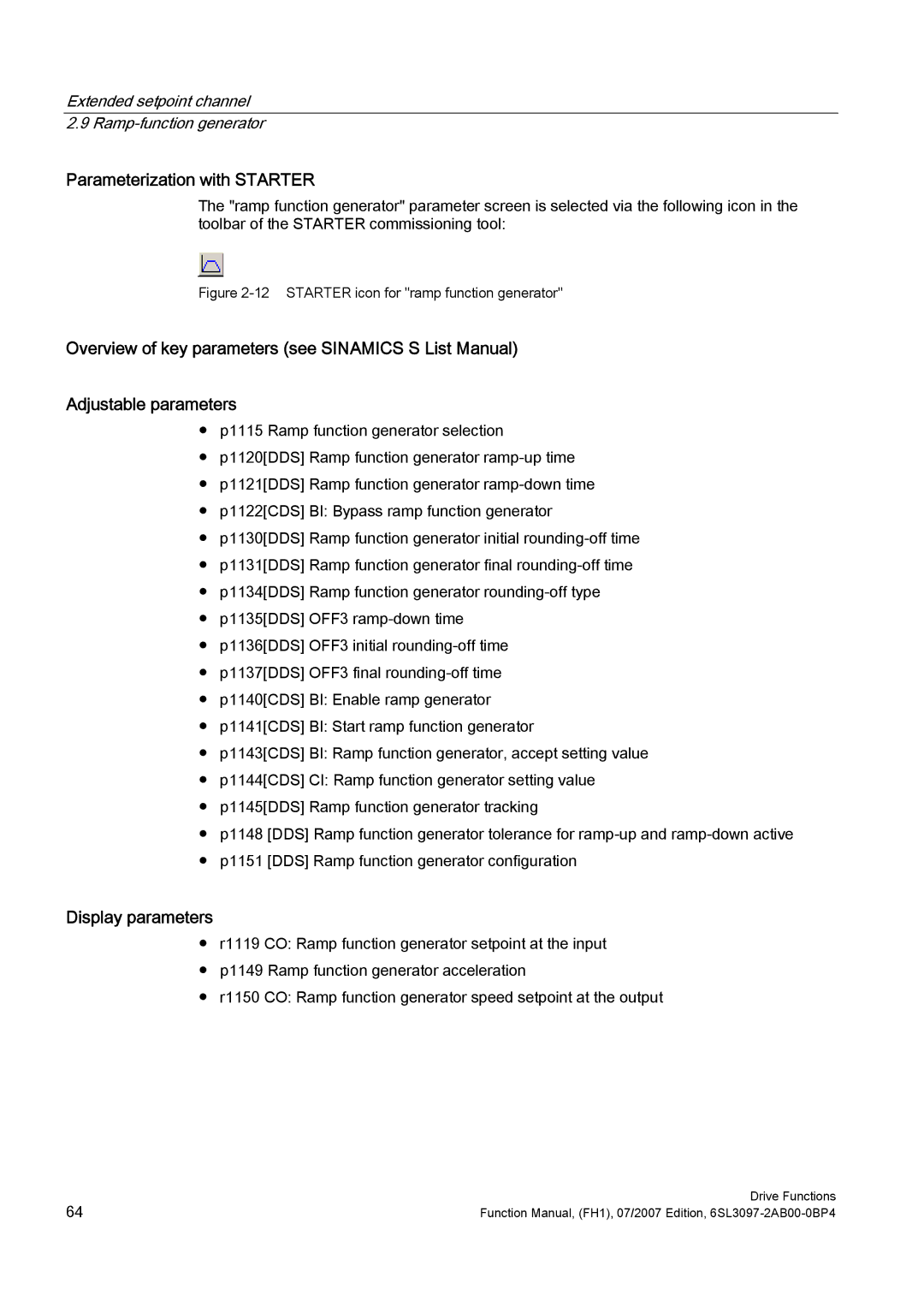 Efficient Networks S120 manual Starter icon for ramp function generator 