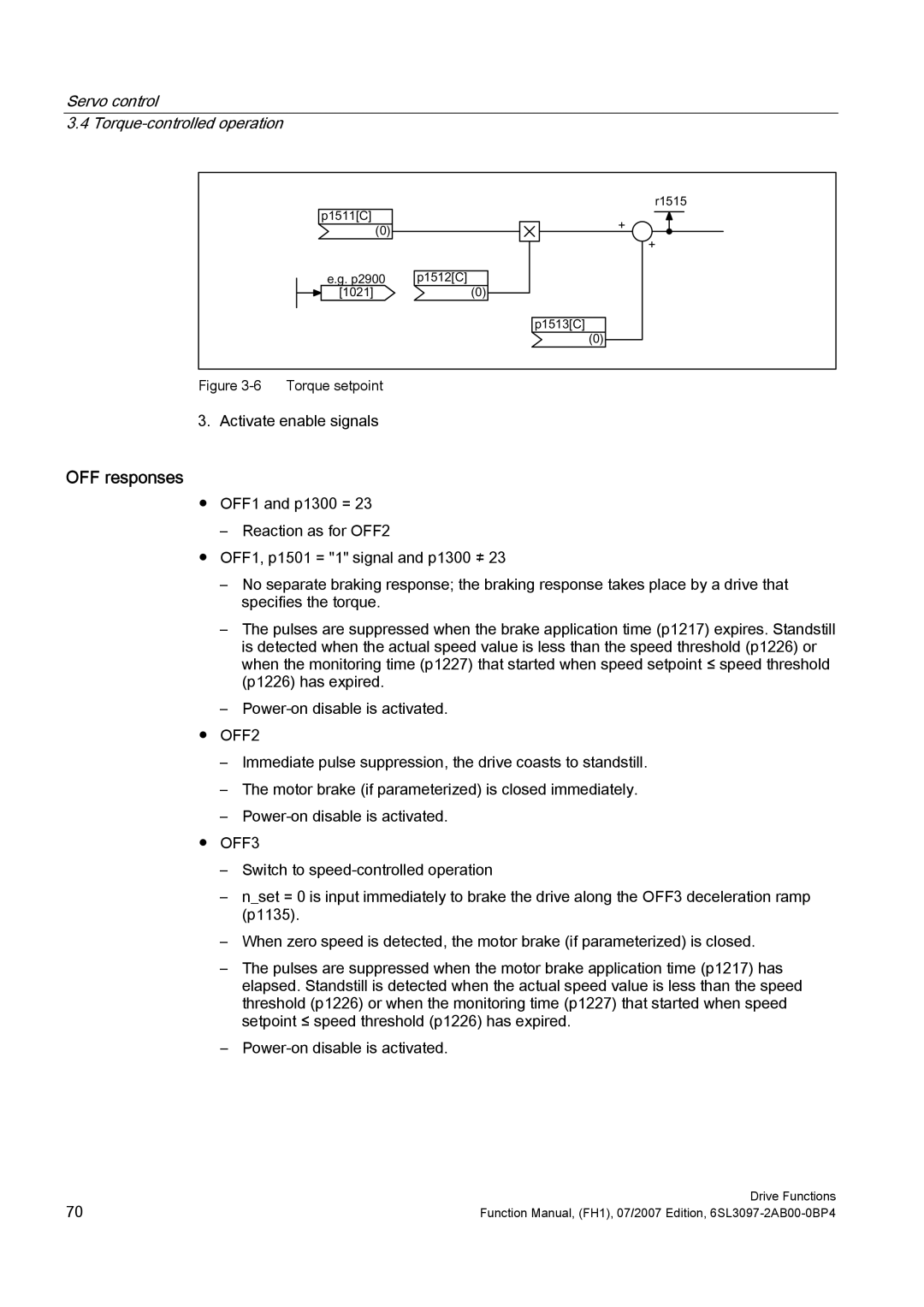 Efficient Networks S120 manual OFF responses, Servo control Torque-controlled operation 