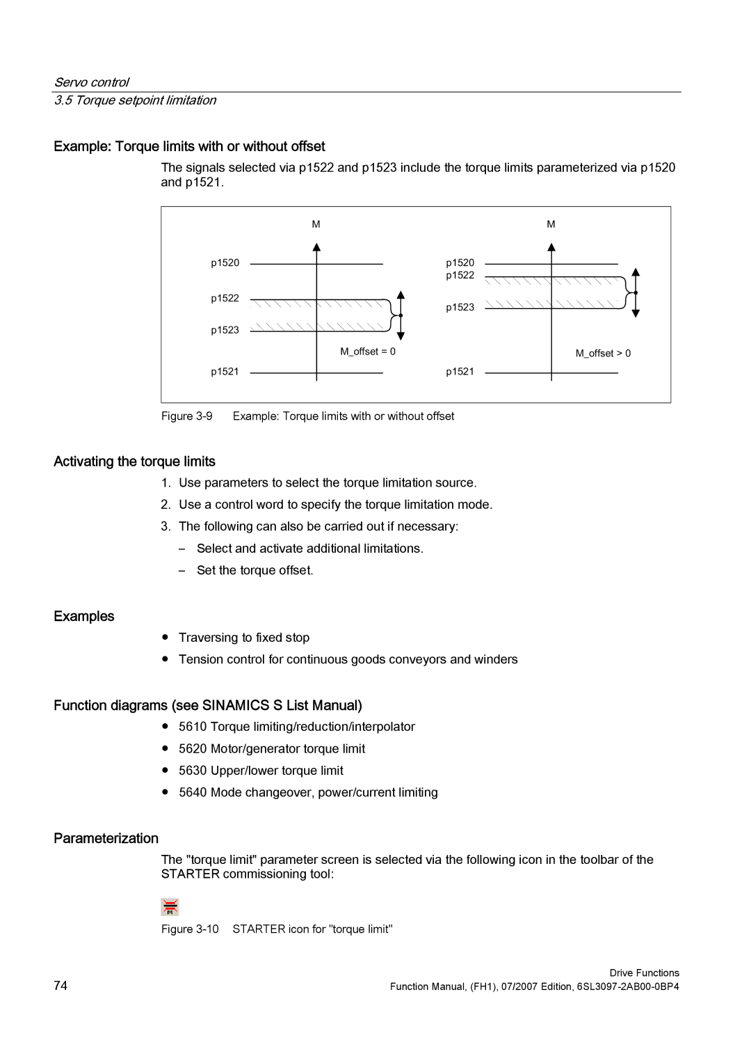 Efficient Networks S120 Example Torque limits with or without offset, Activating the torque limits, Examples, 0BRIIVHW! 