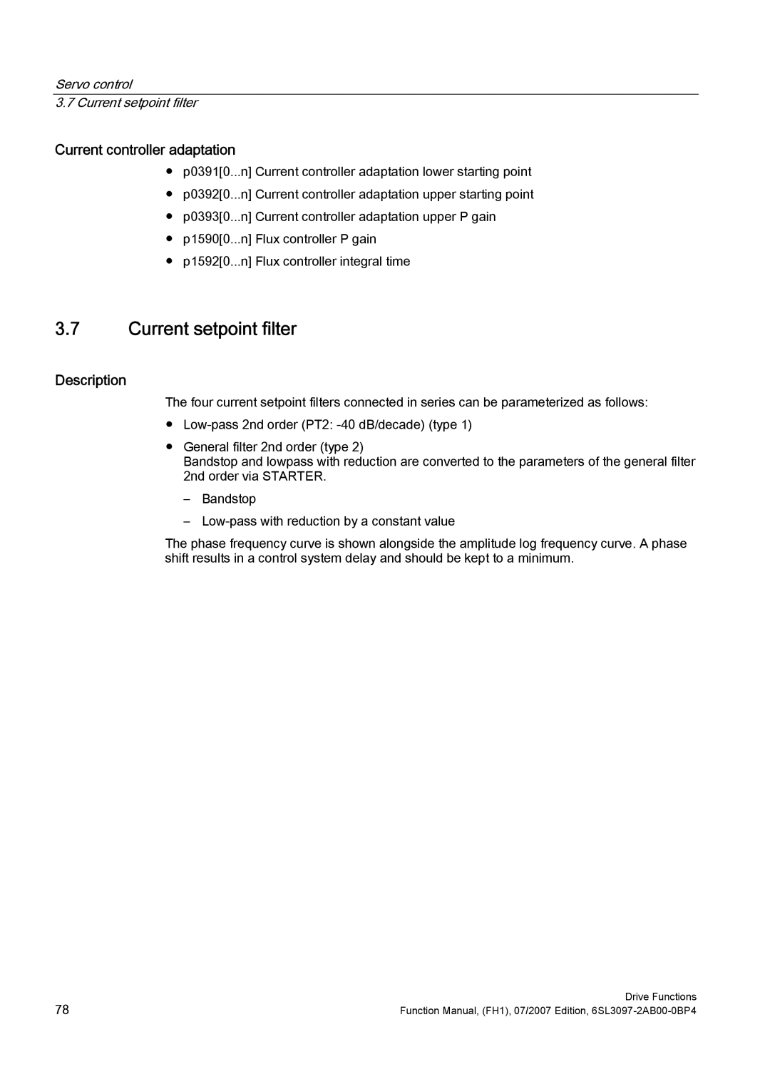 Efficient Networks S120 manual Servo control Current setpoint filter 