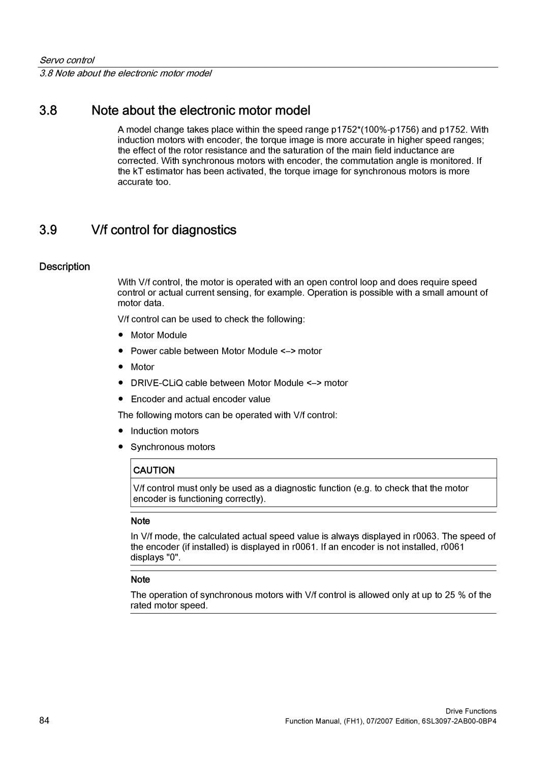 Efficient Networks S120 manual V/f control for diagnostics, Servo control 