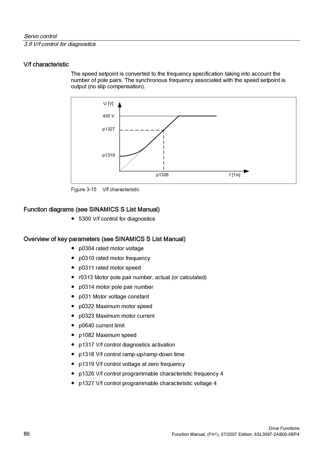 Efficient Networks S120 manual Characteristic, Servo control V/f control for diagnostics 