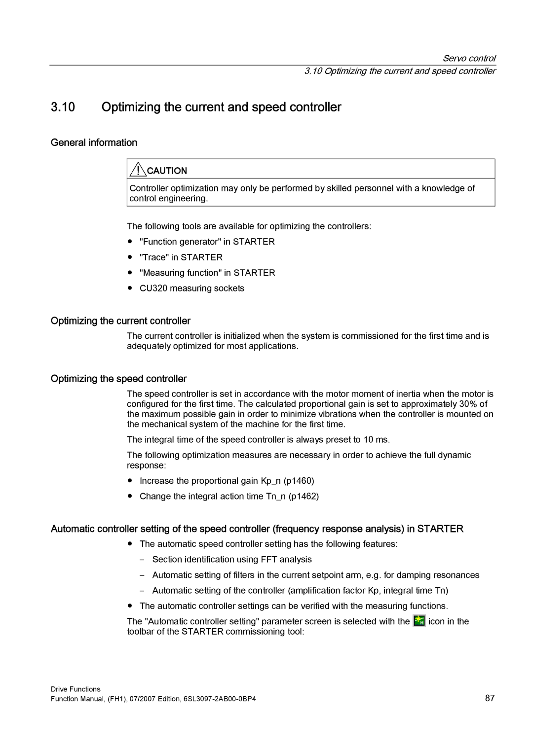 Efficient Networks S120 Optimizing the current and speed controller, General information, Optimizing the speed controller 