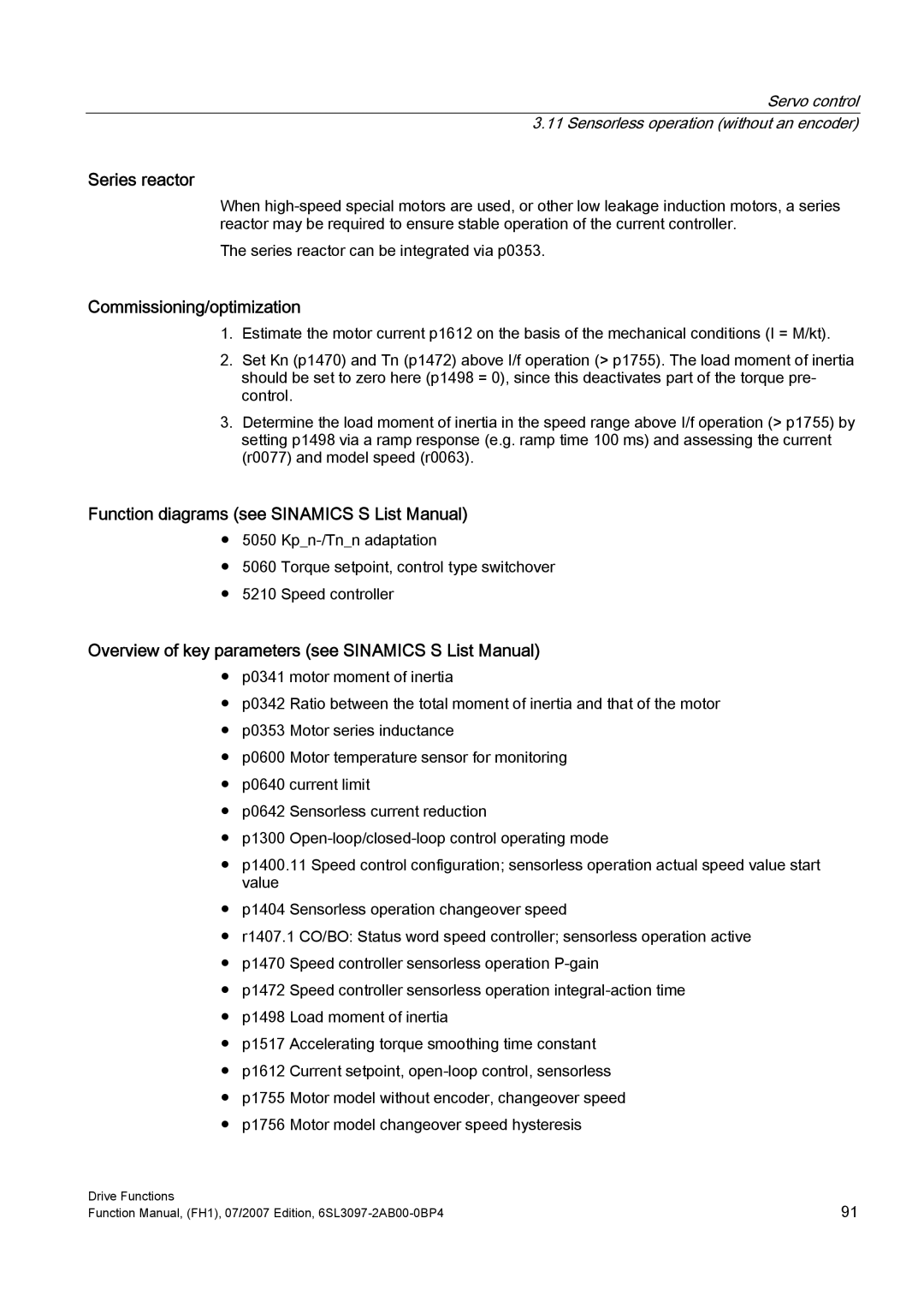 Efficient Networks S120 manual Series reactor, Commissioning/optimization 