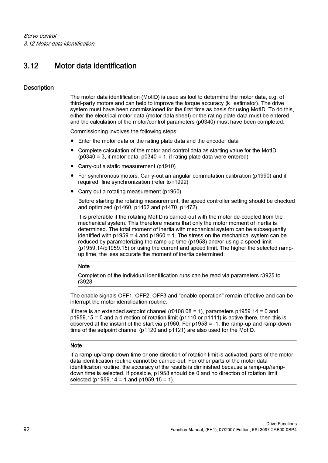 Efficient Networks S120 manual Servo control Motor data identification 