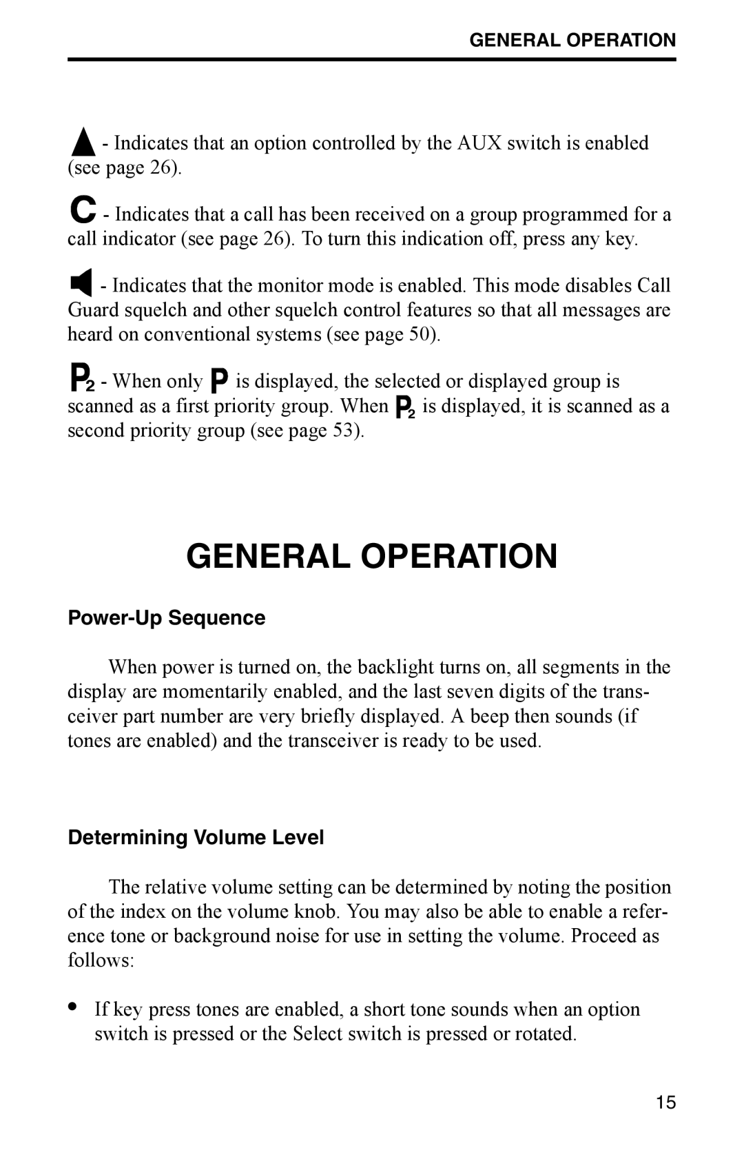 EFJohnson 002-9800-401 manual General Operation, Power-Up Sequence, Determining Volume Level 