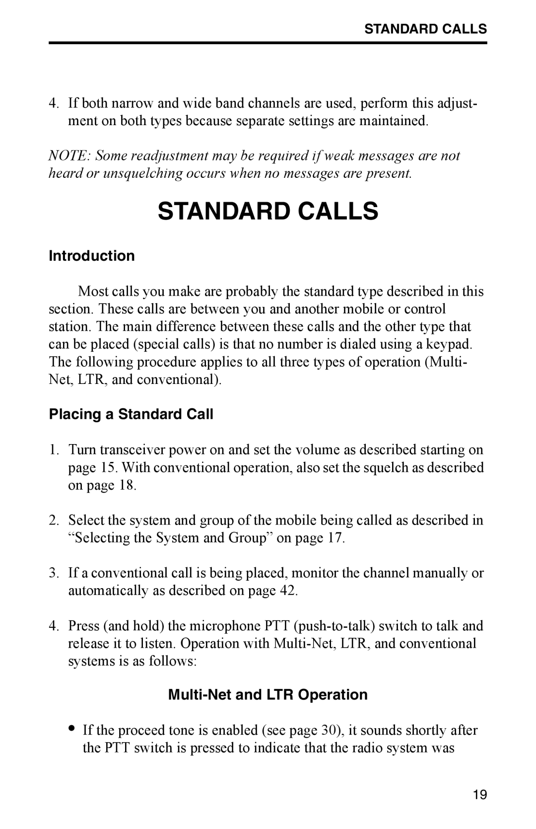 EFJohnson 002-9800-401 manual Standard Calls, Introduction, Placing a Standard Call, Multi-Net and LTR Operation 