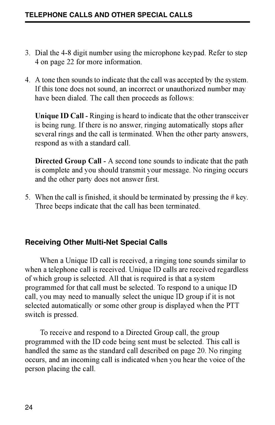 EFJohnson 002-9800-401 manual Receiving Other Multi-Net Special Calls 