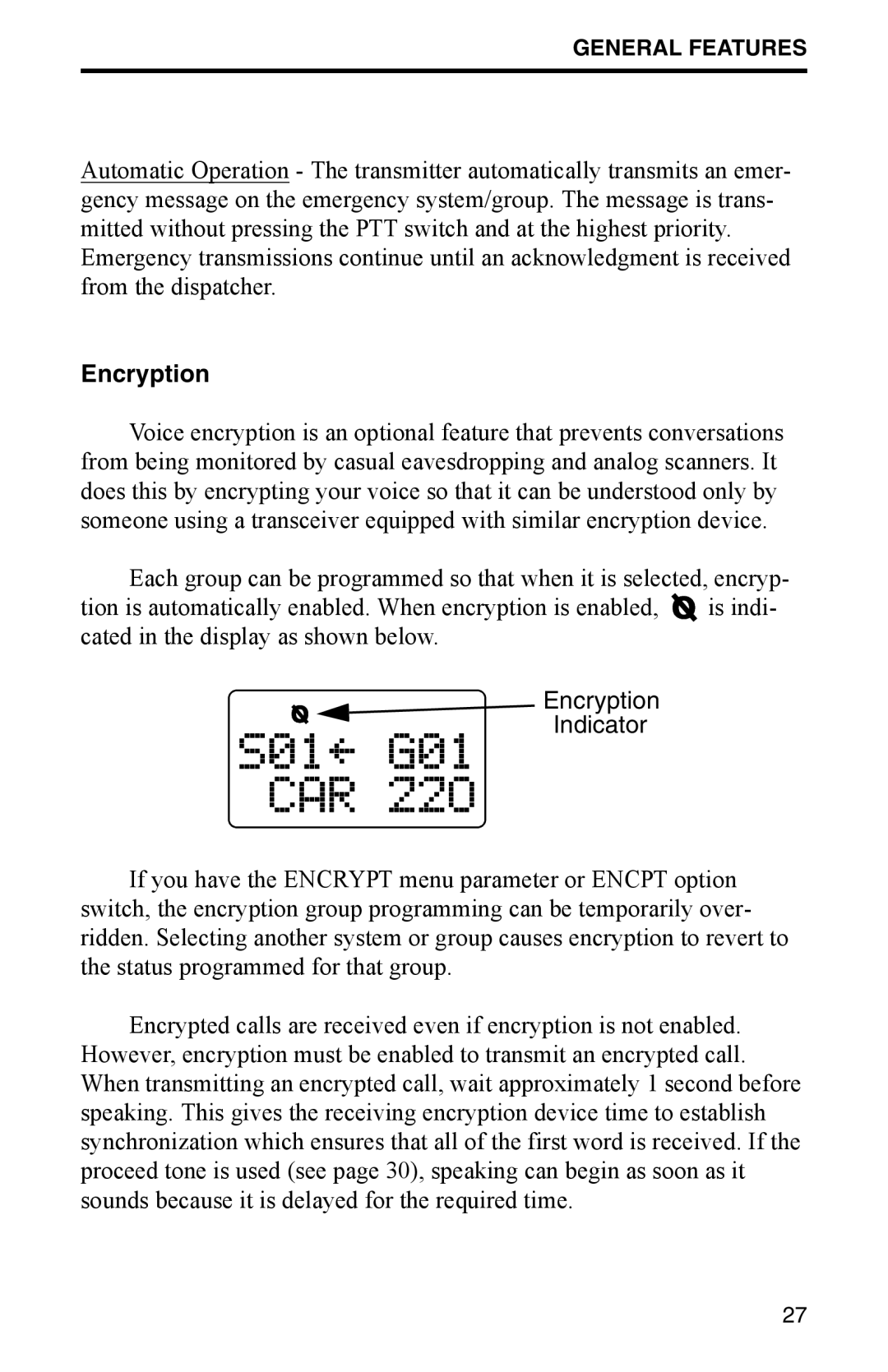 EFJohnson 002-9800-401 manual Encryption Indicator 