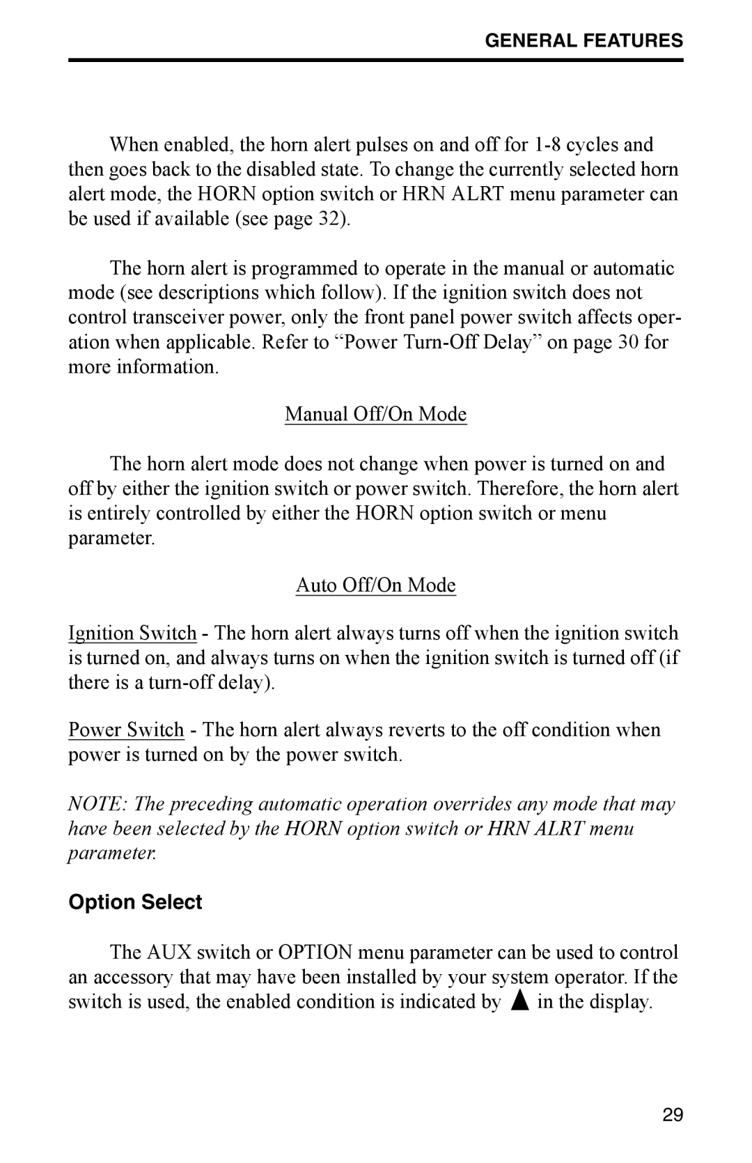 EFJohnson 002-9800-401 manual Option Select 