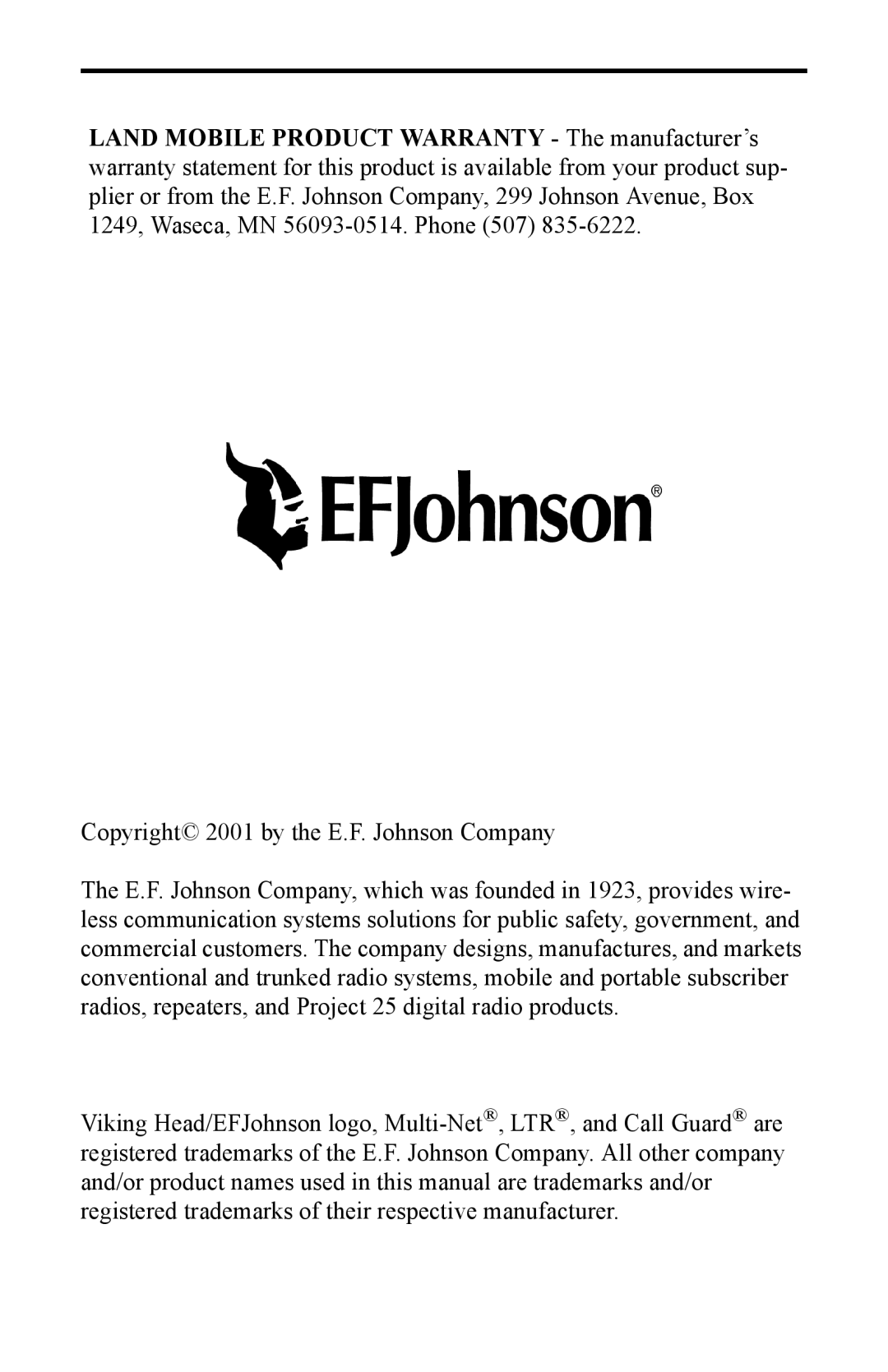 EFJohnson 002-9800-401 manual 