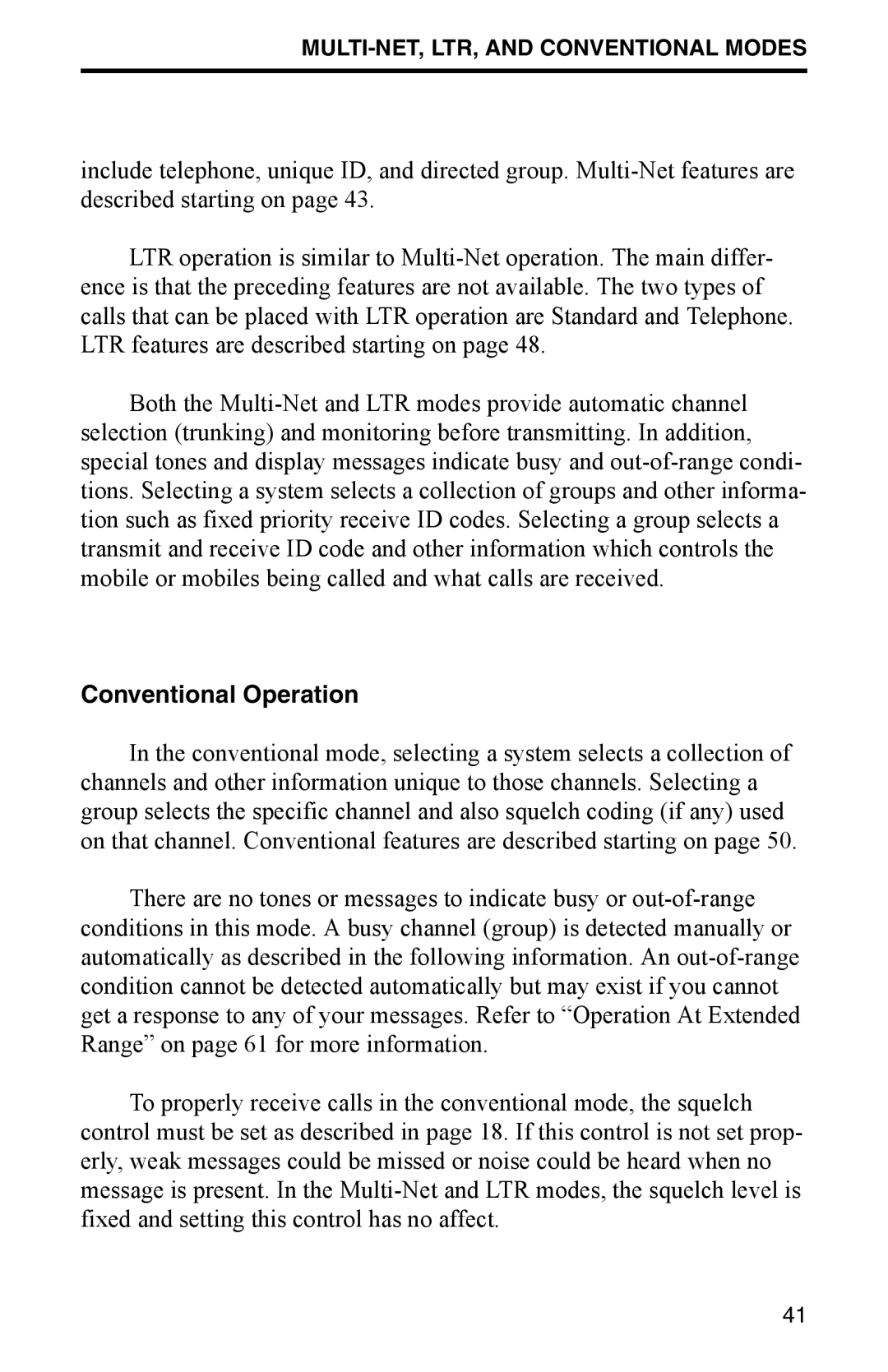 EFJohnson 002-9800-401 manual Conventional Operation 