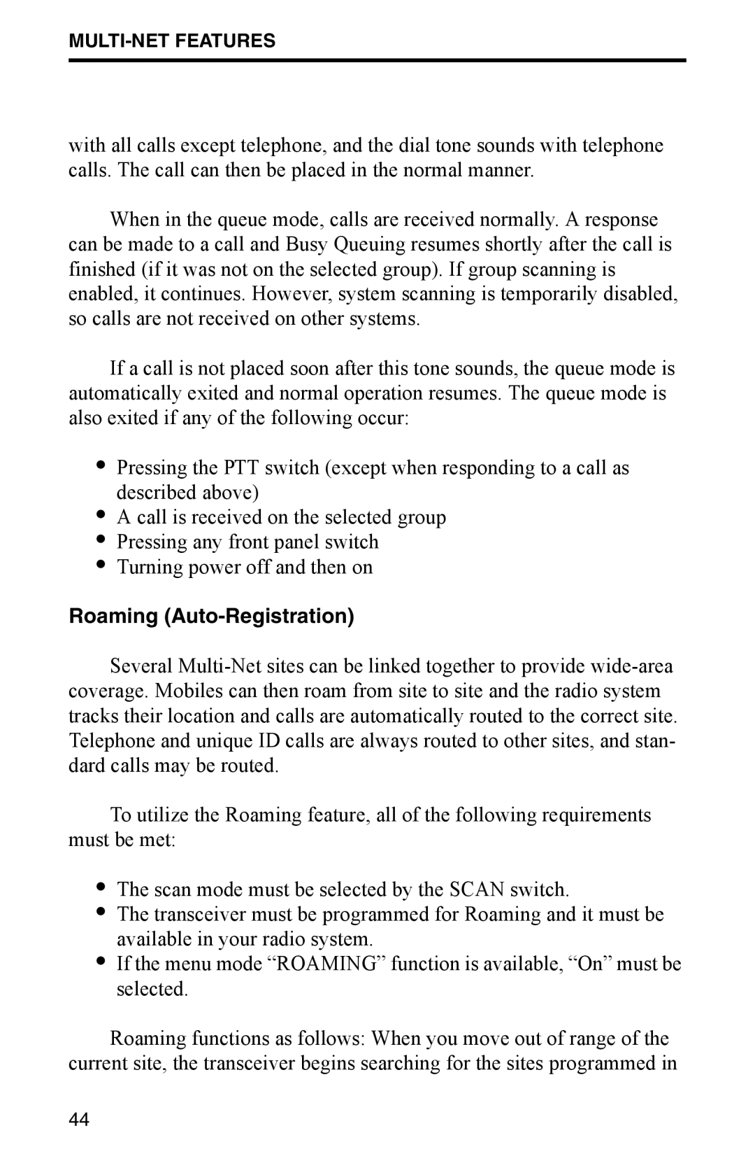 EFJohnson 002-9800-401 manual Roaming Auto-Registration 