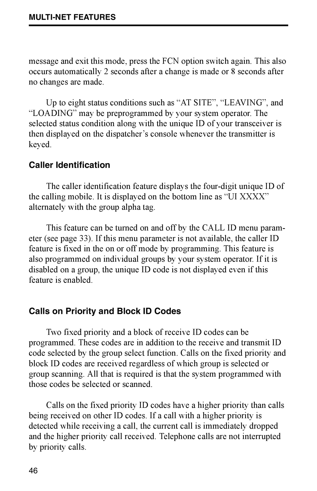 EFJohnson 002-9800-401 manual Caller Identification, Calls on Priority and Block ID Codes 