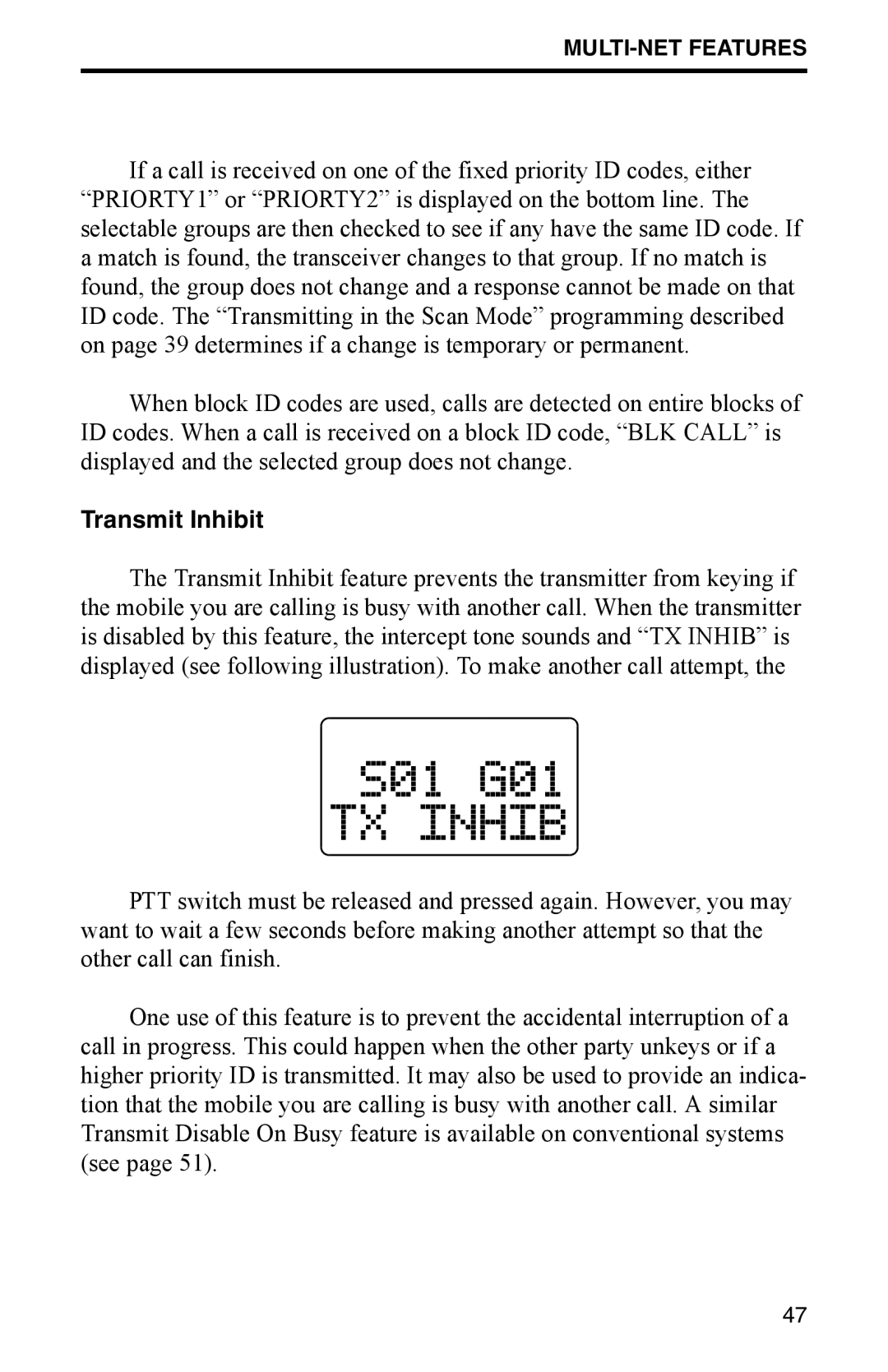 EFJohnson 002-9800-401 manual Transmit Inhibit 