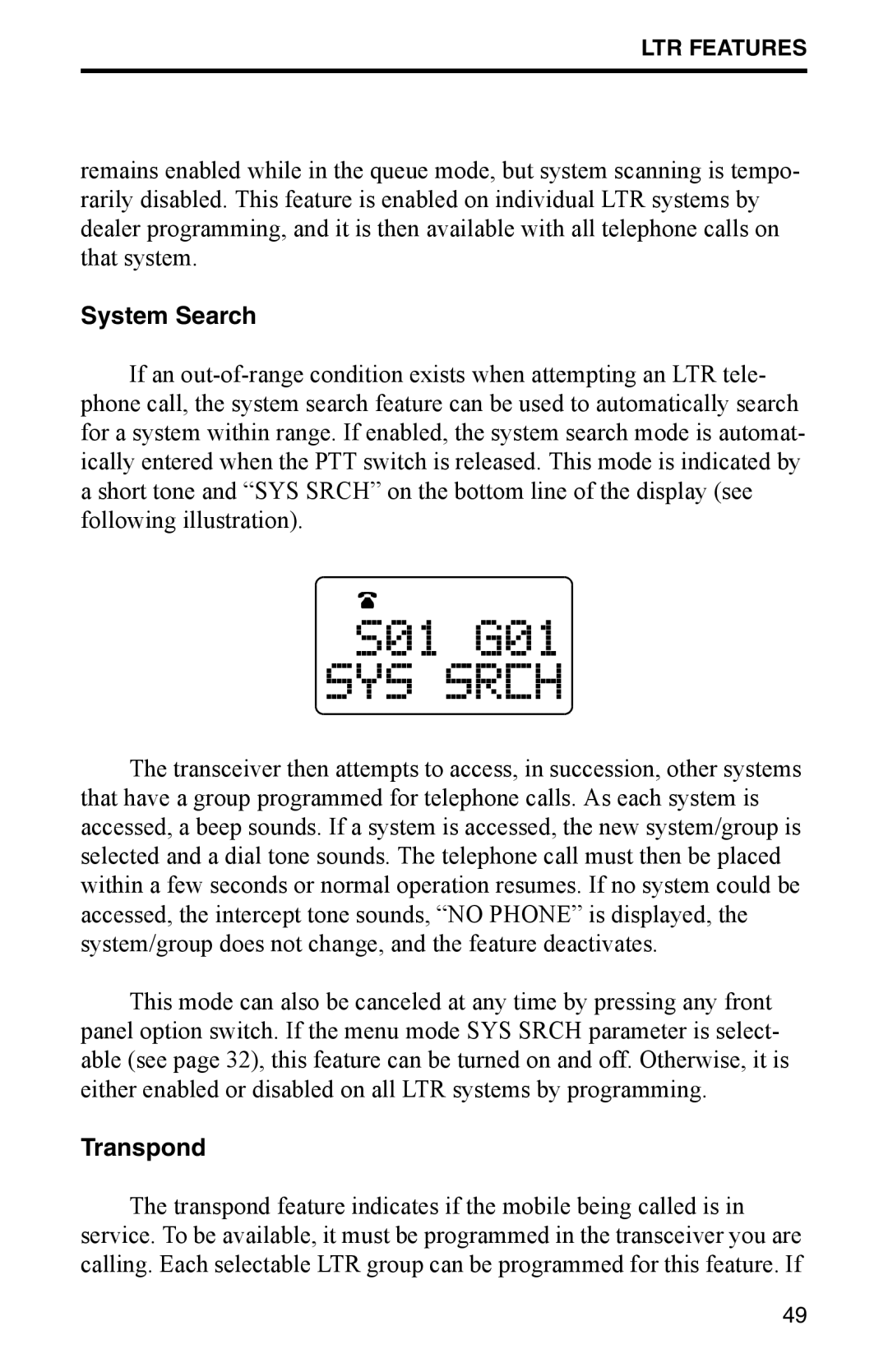 EFJohnson 002-9800-401 manual System Search, Transpond 