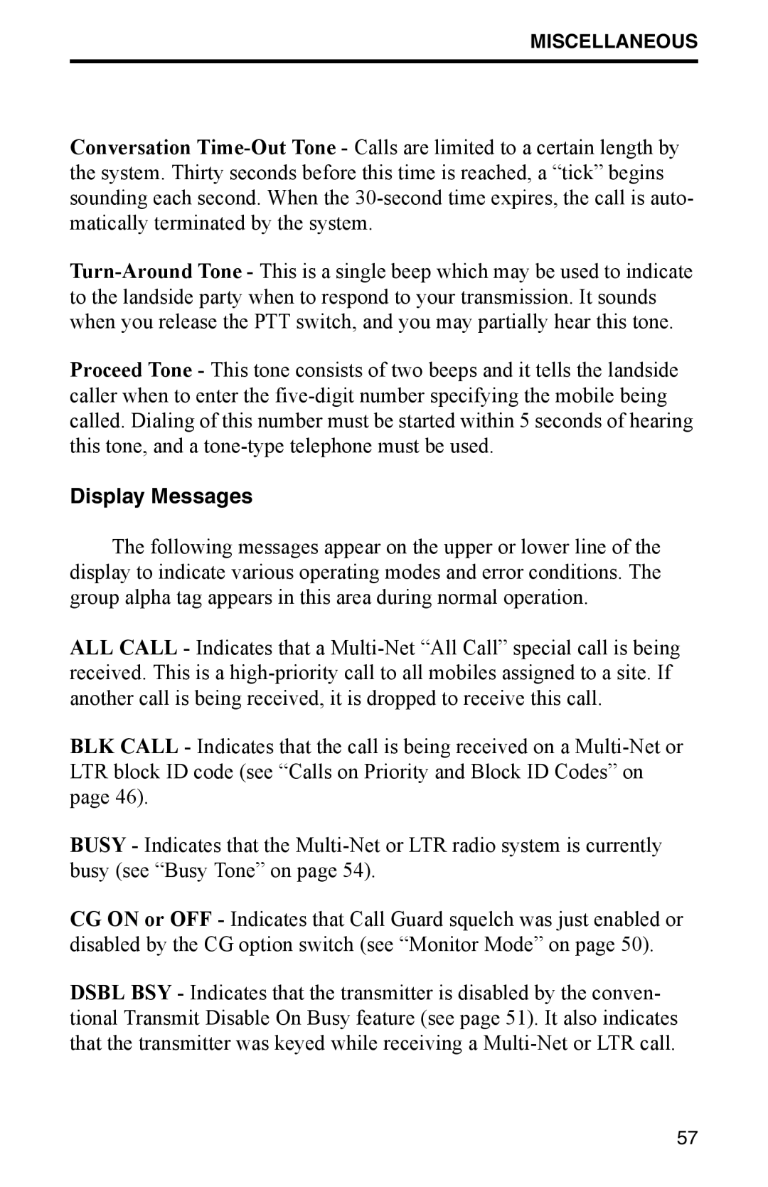 EFJohnson 002-9800-401 manual Display Messages 