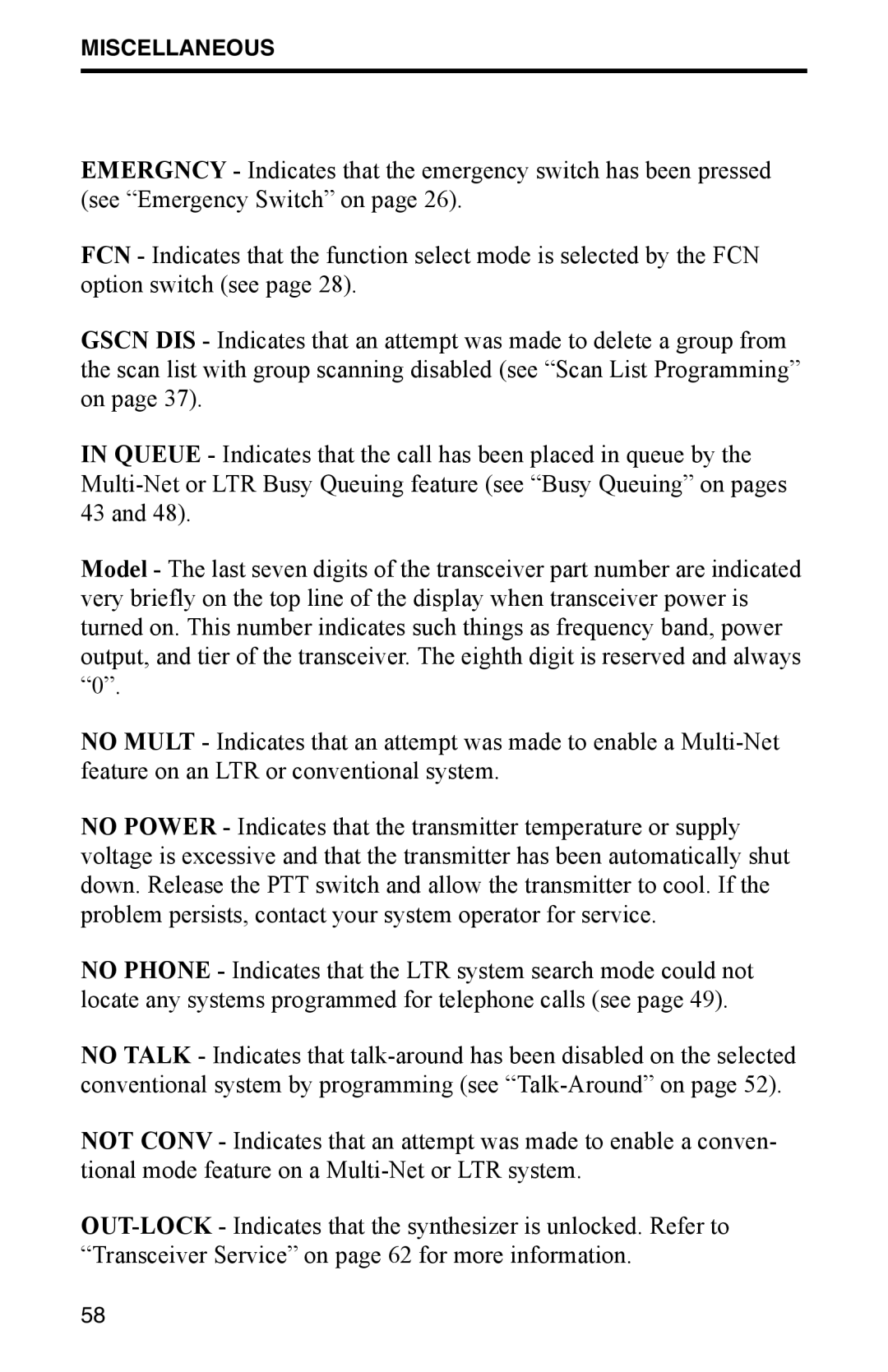 EFJohnson 002-9800-401 manual Miscellaneous 