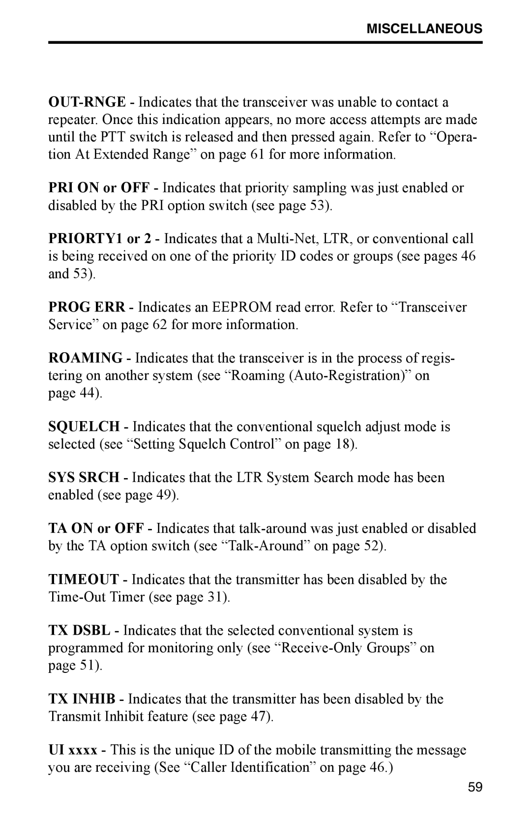 EFJohnson 002-9800-401 manual Miscellaneous 