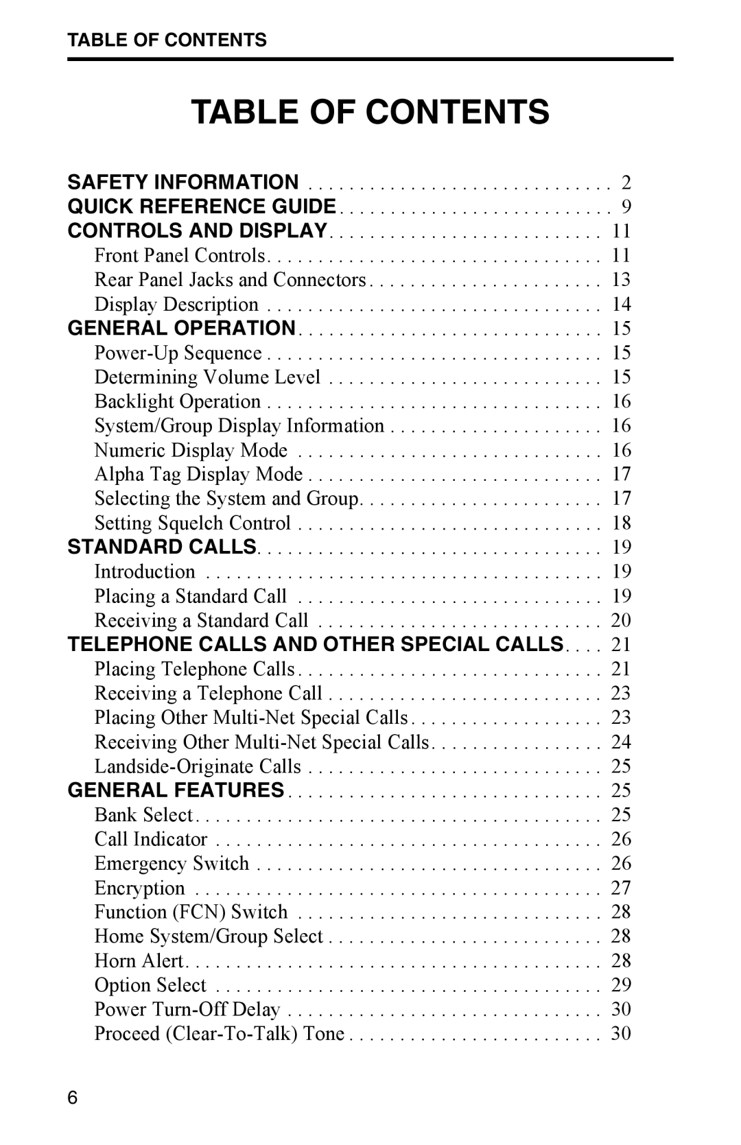 EFJohnson 002-9800-401 manual Table of Contents 