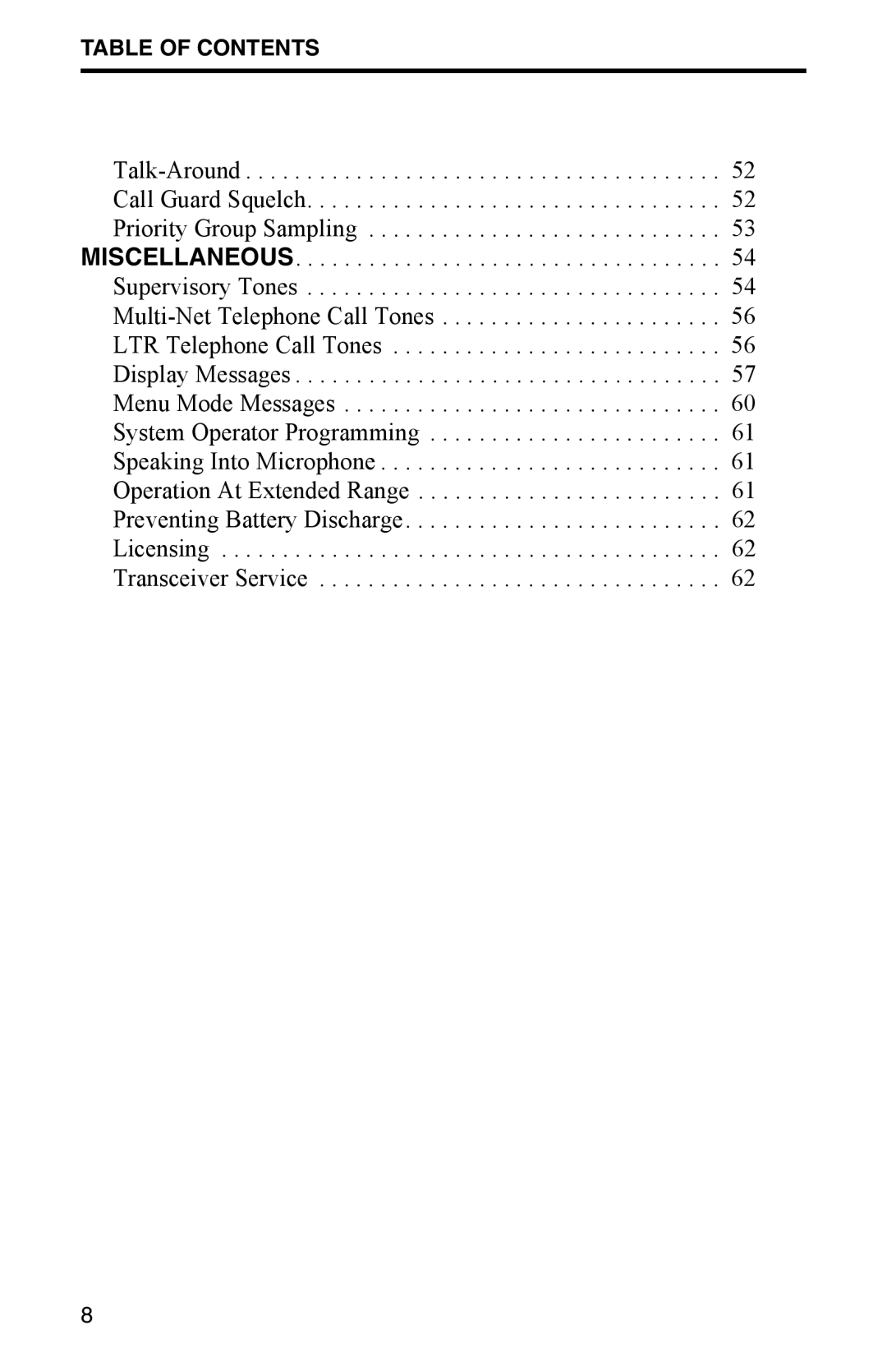 EFJohnson 002-9800-401 manual Table of Contents 