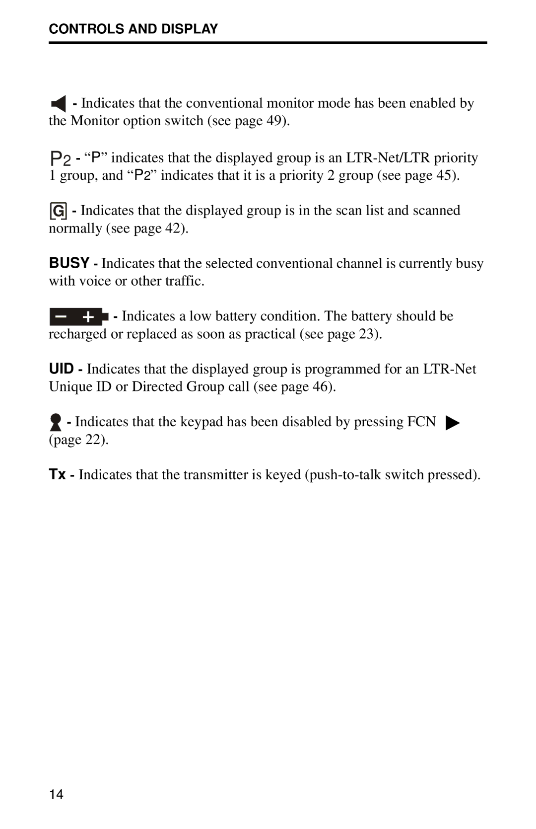 EFJohnson 7243 LTR-Net Portable UHF manual Controls and Display 