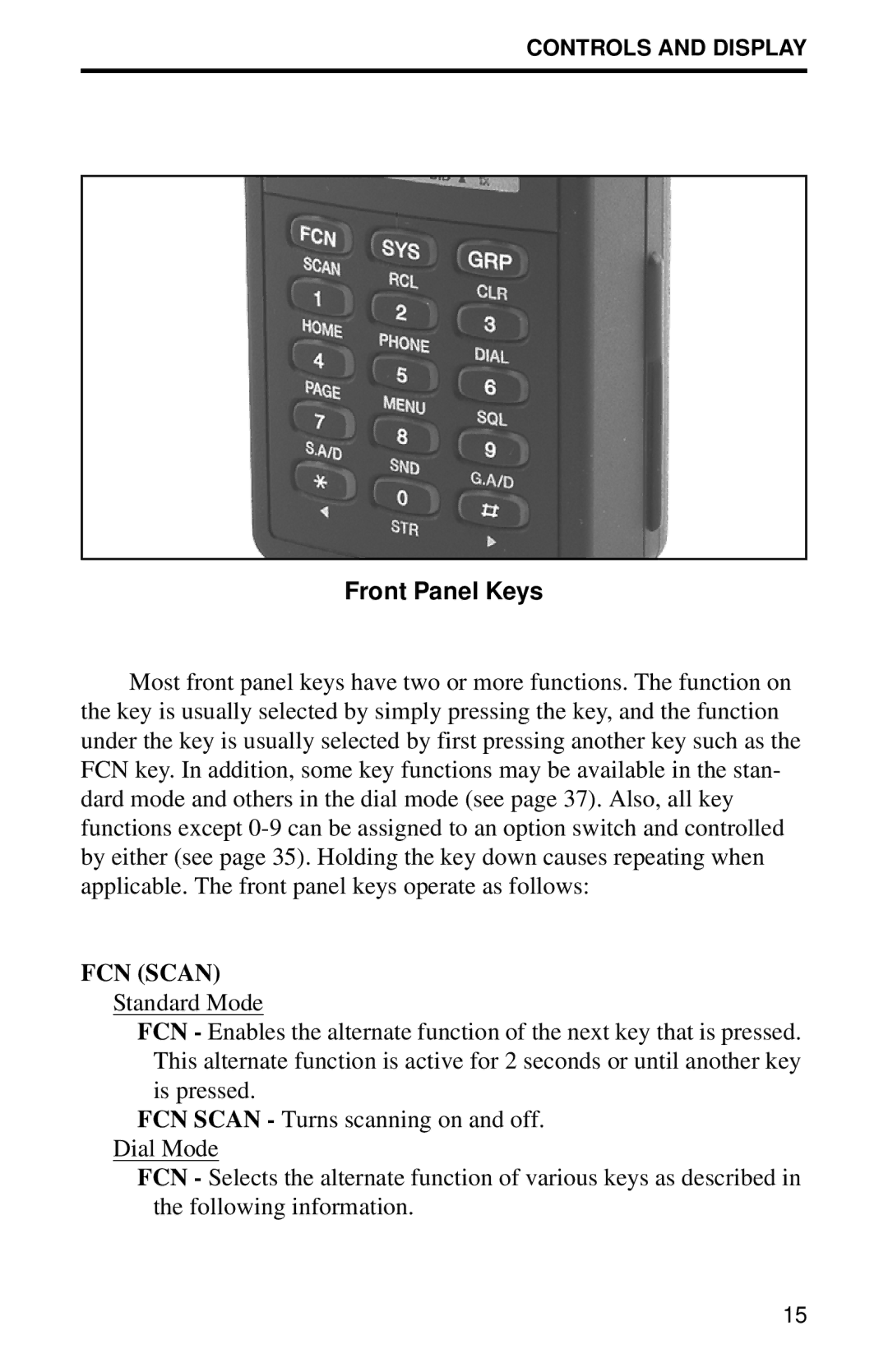 EFJohnson 7243 LTR-Net Portable UHF manual Front Panel Keys, FCN Scan 