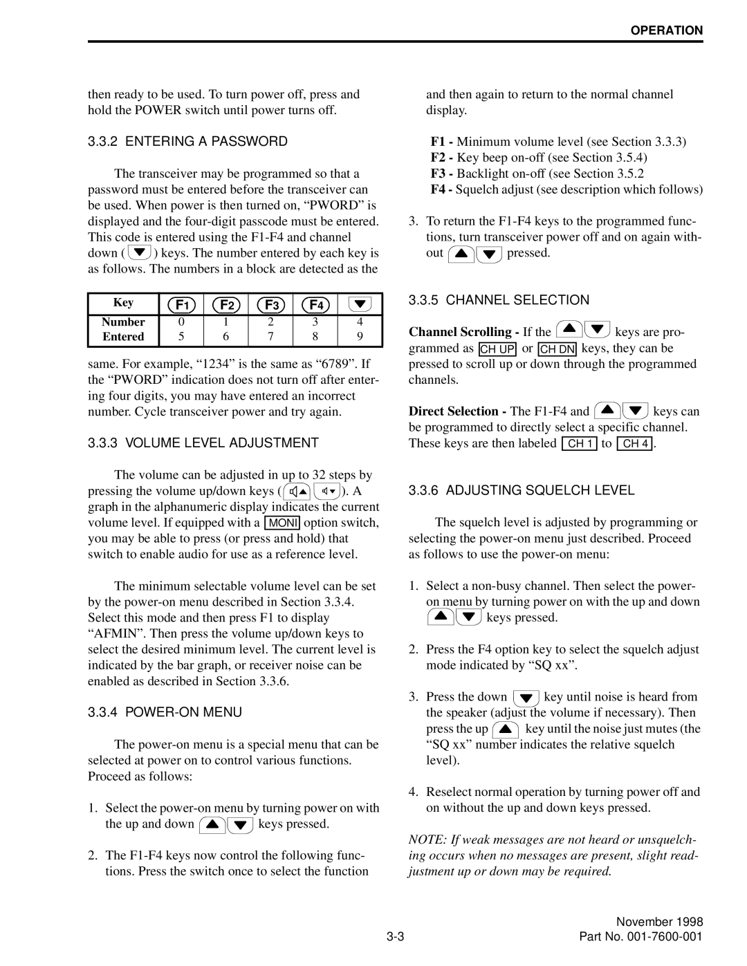 EFJohnson 764X, 761X service manual Direct Selection The F1-F4 