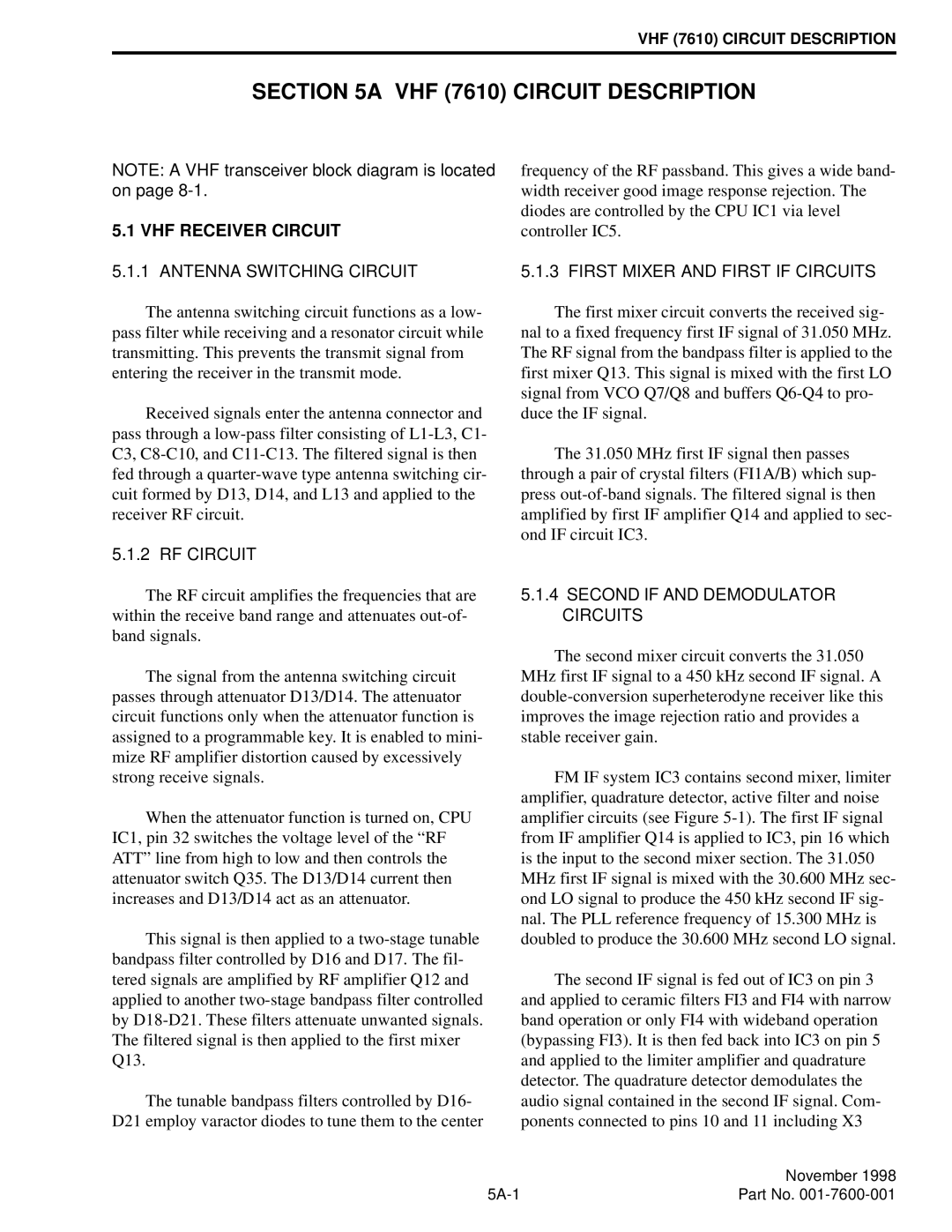 EFJohnson 764X, 761X service manual VHF 7610 Circuit Description, VHF Receiver Circuit 