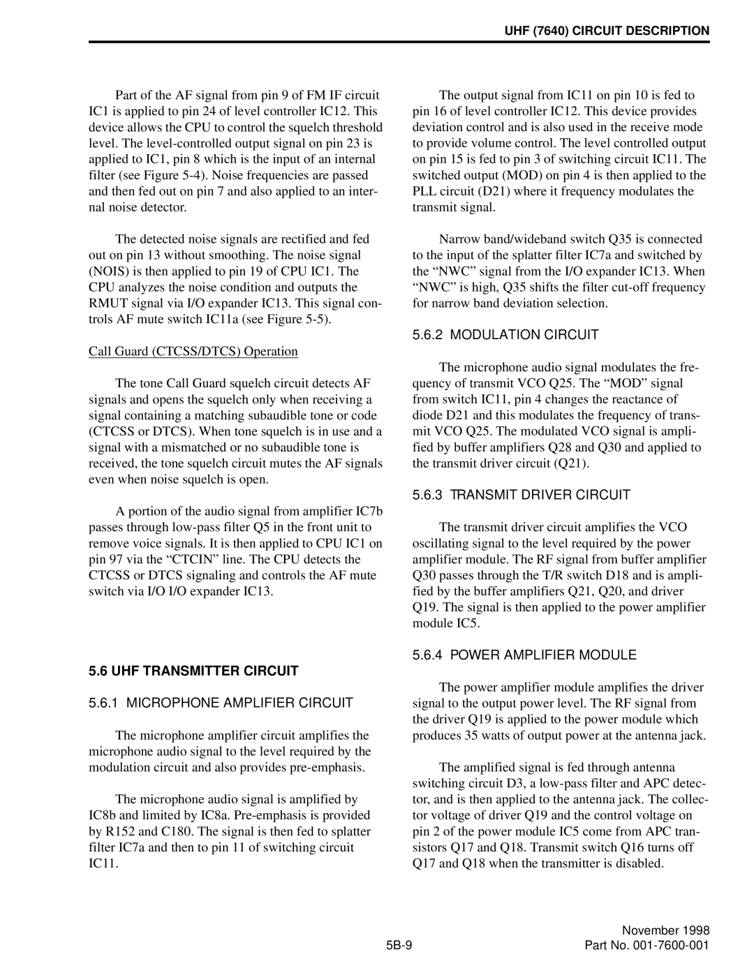 EFJohnson 764X, 761X service manual UHF Transmitter Circuit, Microphone Amplifier Circuit 