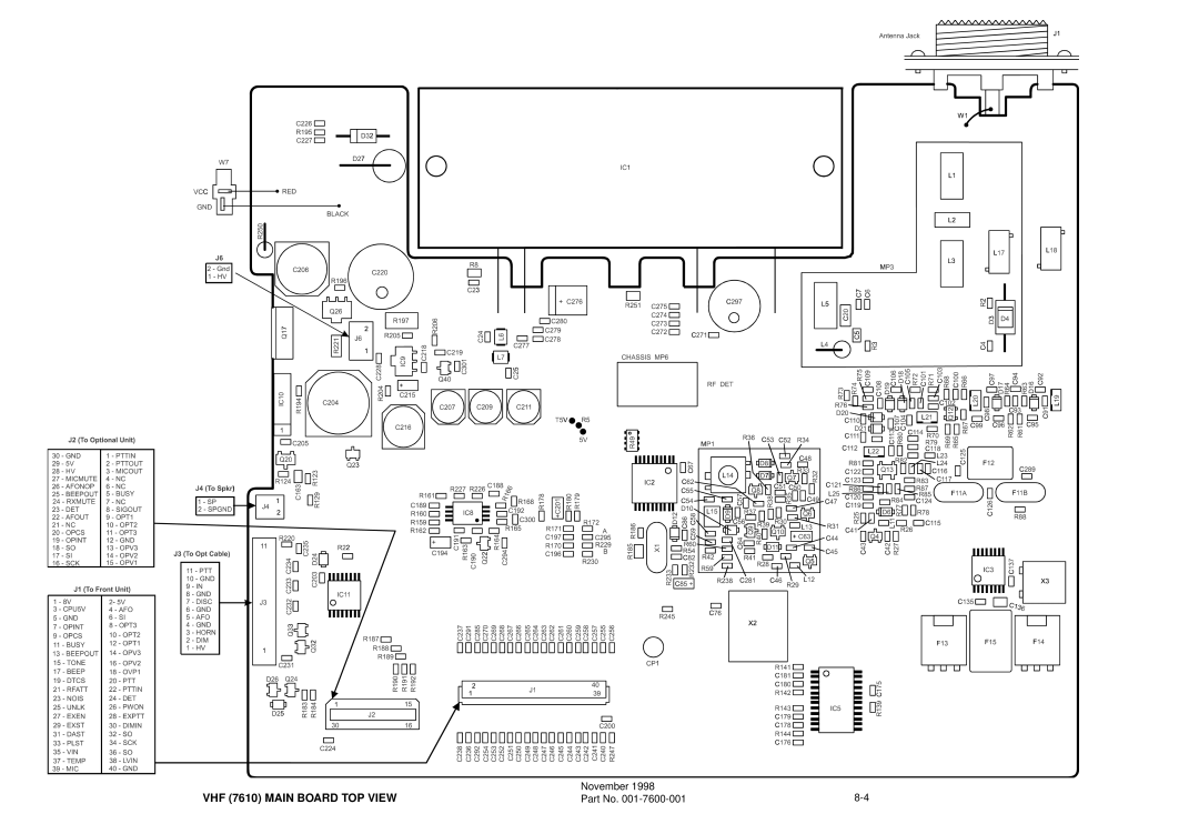 EFJohnson 761X, 764X service manual VHF 7610 Main Board TOP View 