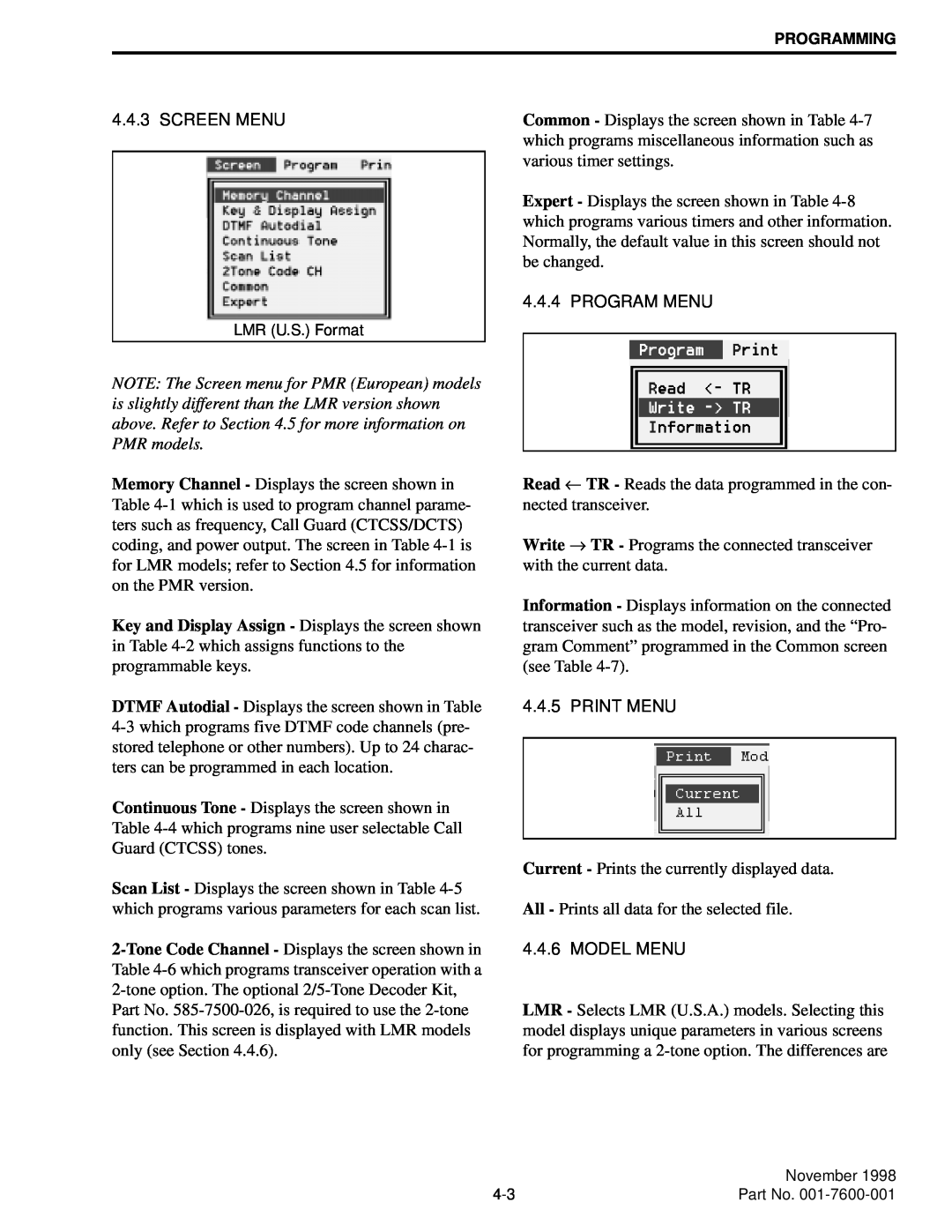 EFJohnson 764X, 761X service manual Current - Prints the currently displayed data 