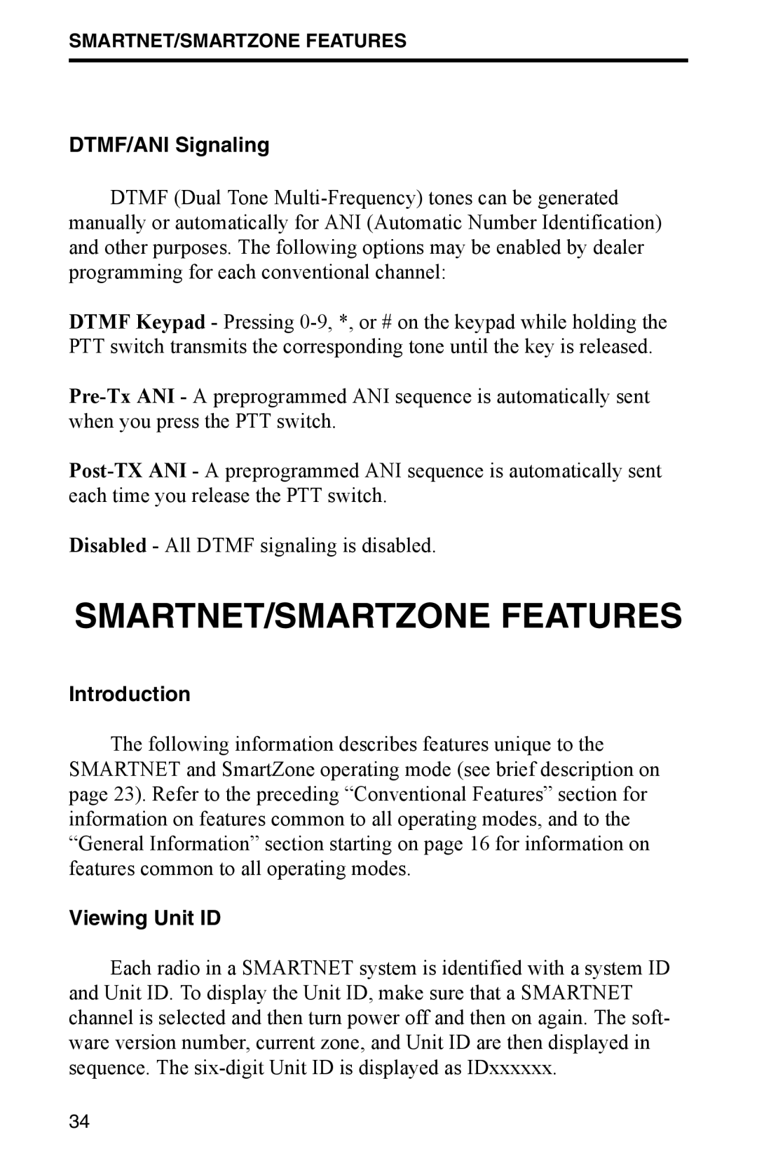 EFJohnson 7700 Series manual SMARTNET/SMARTZONE Features, DTMF/ANI Signaling, Viewing Unit ID 