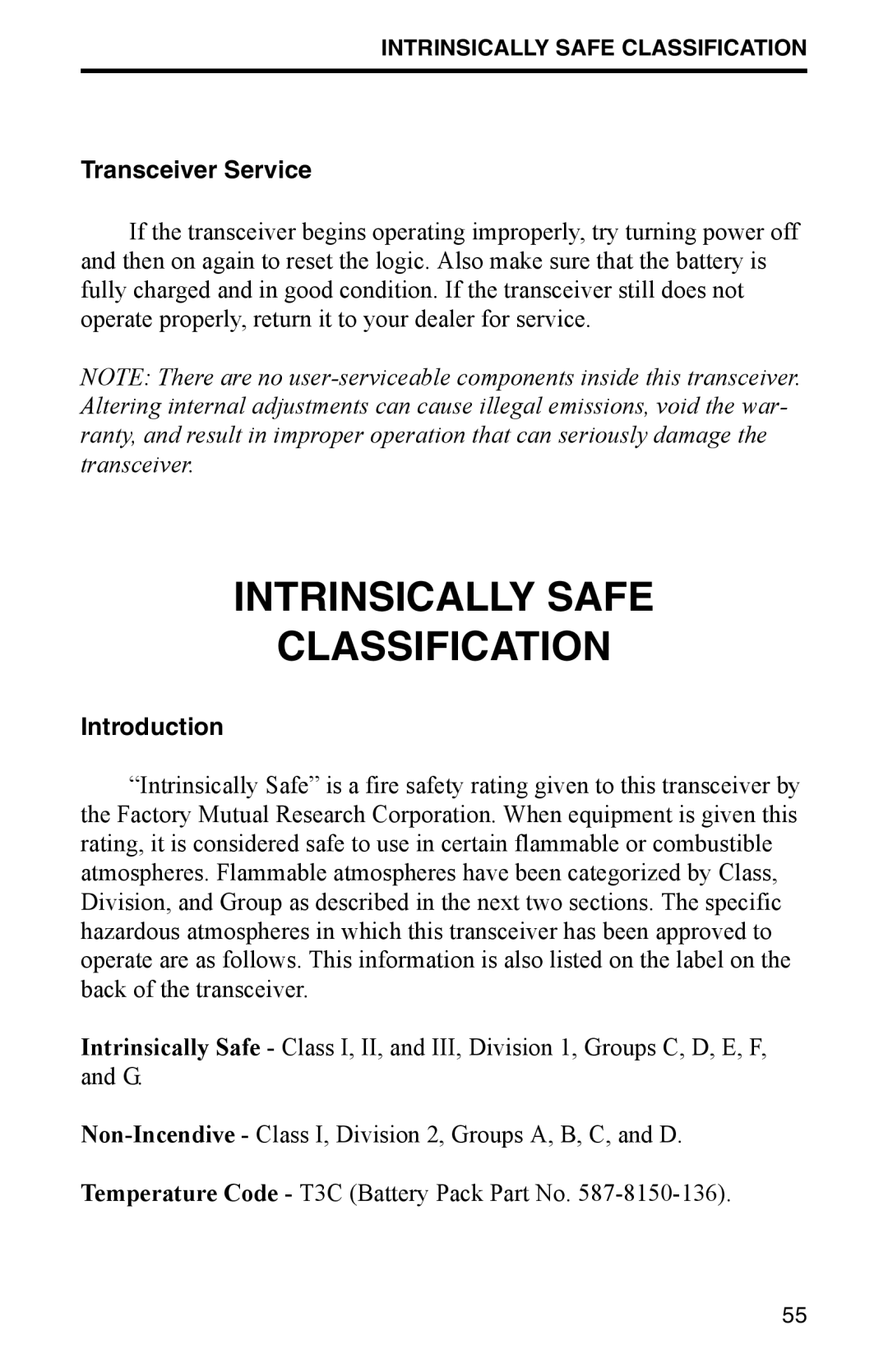 EFJohnson FM Portable Radio Intrinsically-Safe SMARTNET, SmartZone Conventional manual Intrinsically Safe Classification 