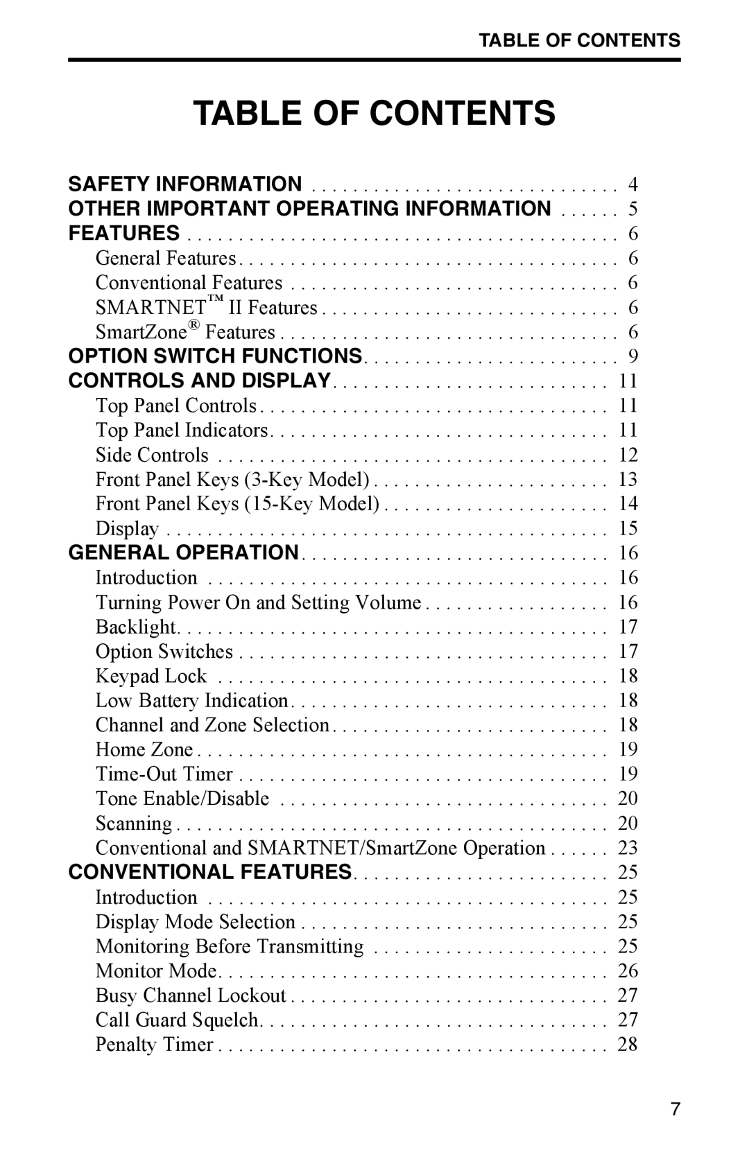 EFJohnson FM Portable Radio Intrinsically-Safe SMARTNET, SmartZone Conventional, 7700 Series manual Table of Contents 