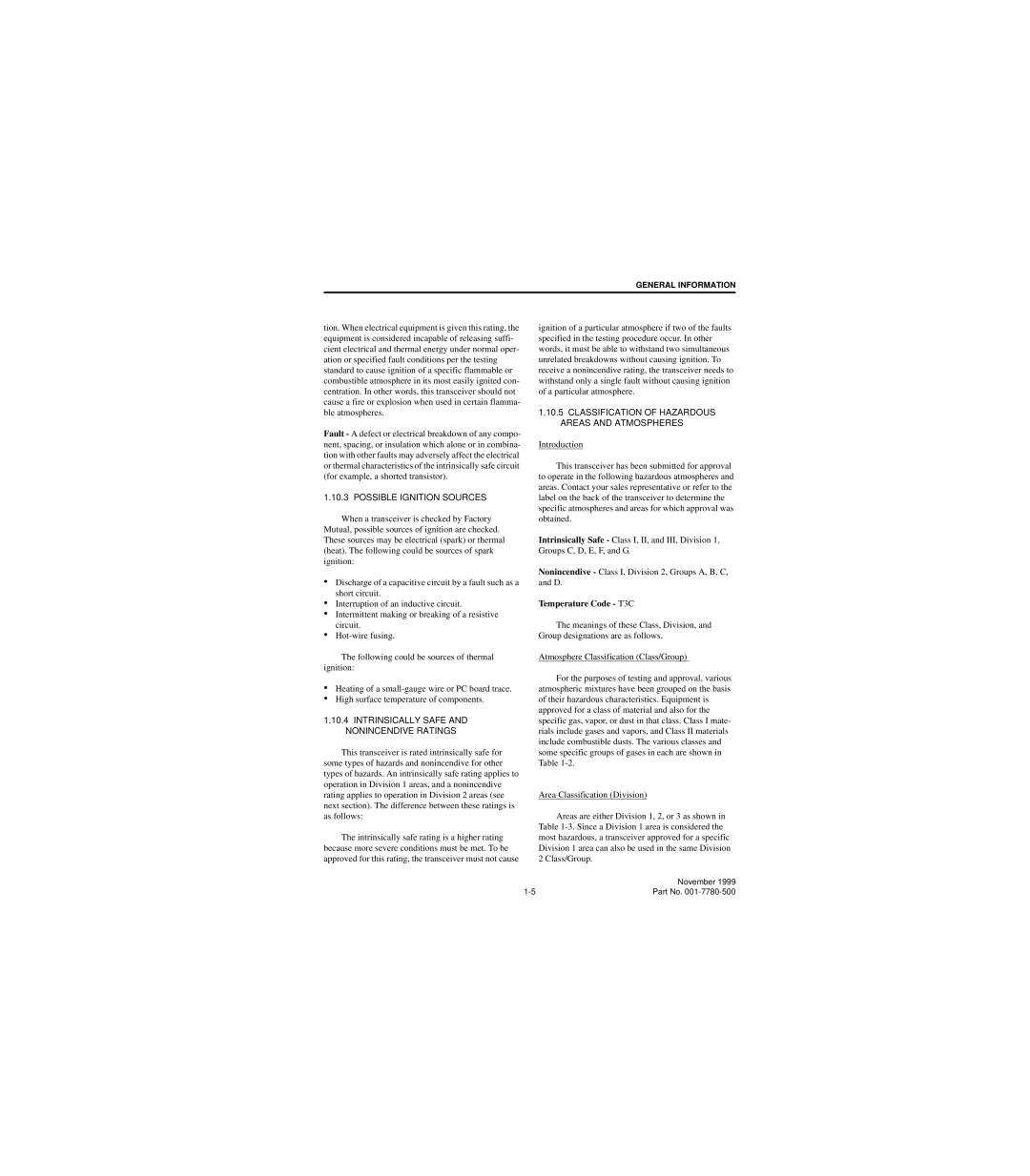 EFJohnson 7780 service manual Possible Ignition Sources, Intrinsically Safe and Nonincendive Ratings, Temperature Code T3C 