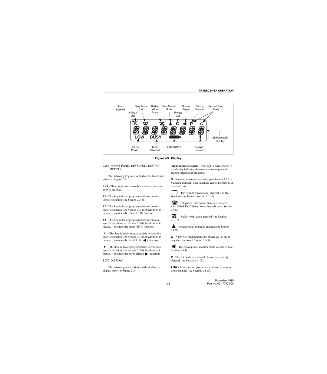 EFJohnson 7780 service manual Display, Front Panel Keys Full Keypad Model 