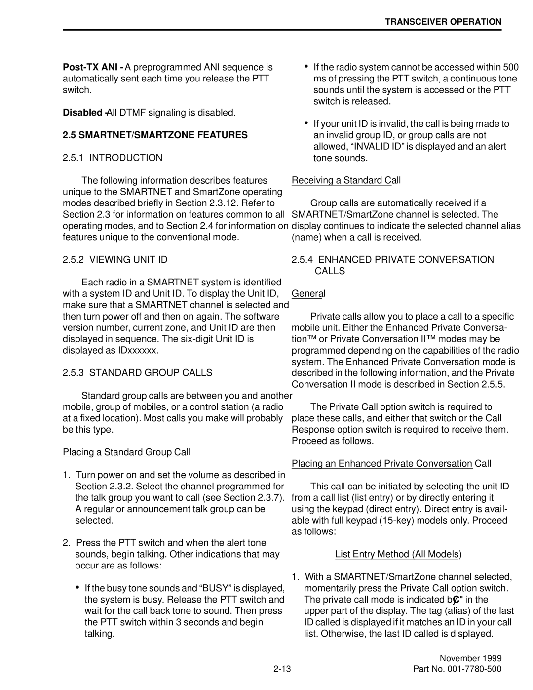 EFJohnson 7780 SMARTNET/SMARTZONE Features, Viewing Unit ID, Standard Group Calls, Enhanced Private Conversation Calls 