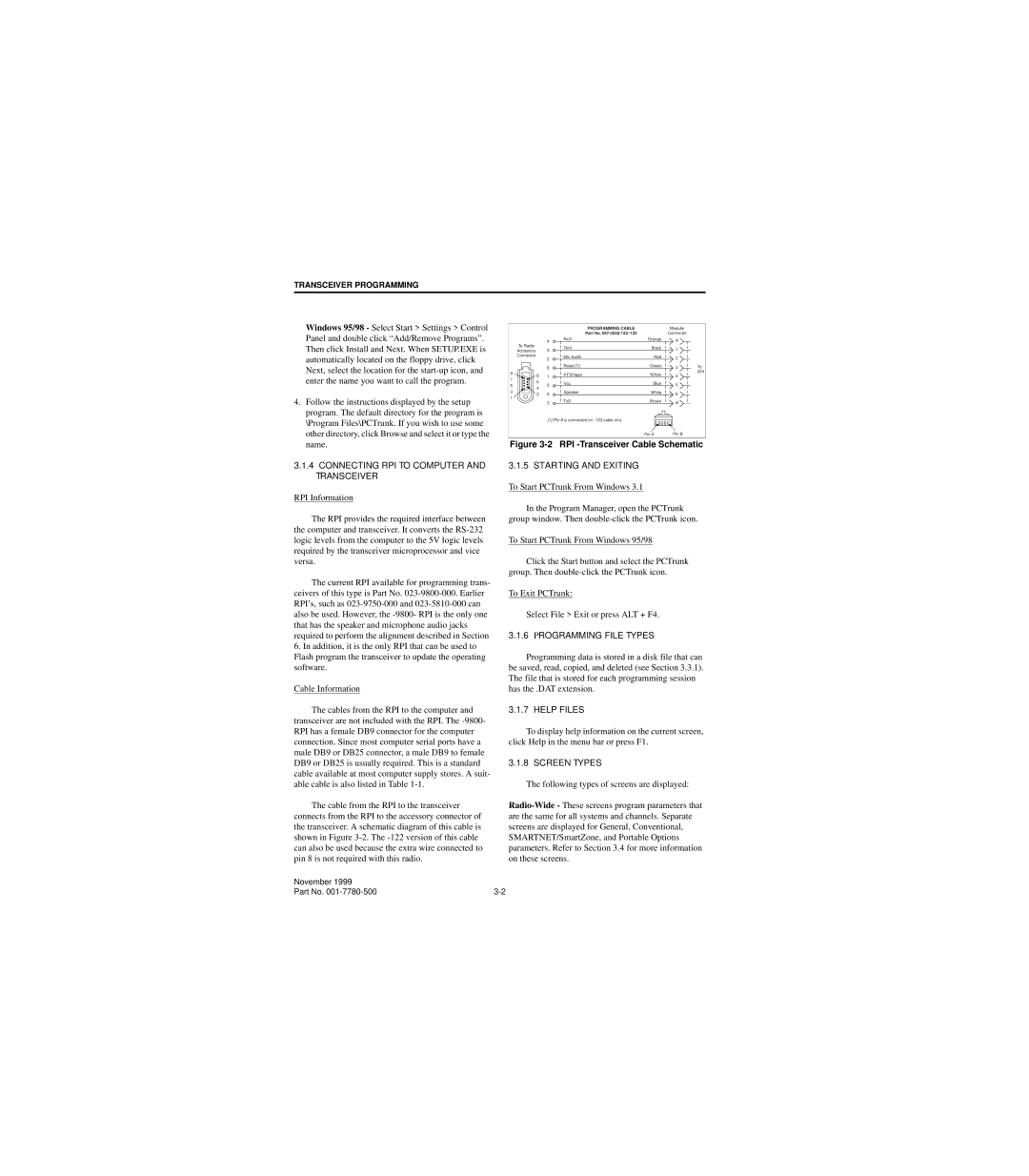 EFJohnson 7780 Connecting RPI to Computer and Transceiver, Starting and Exiting, Programming File Types, Help Files 