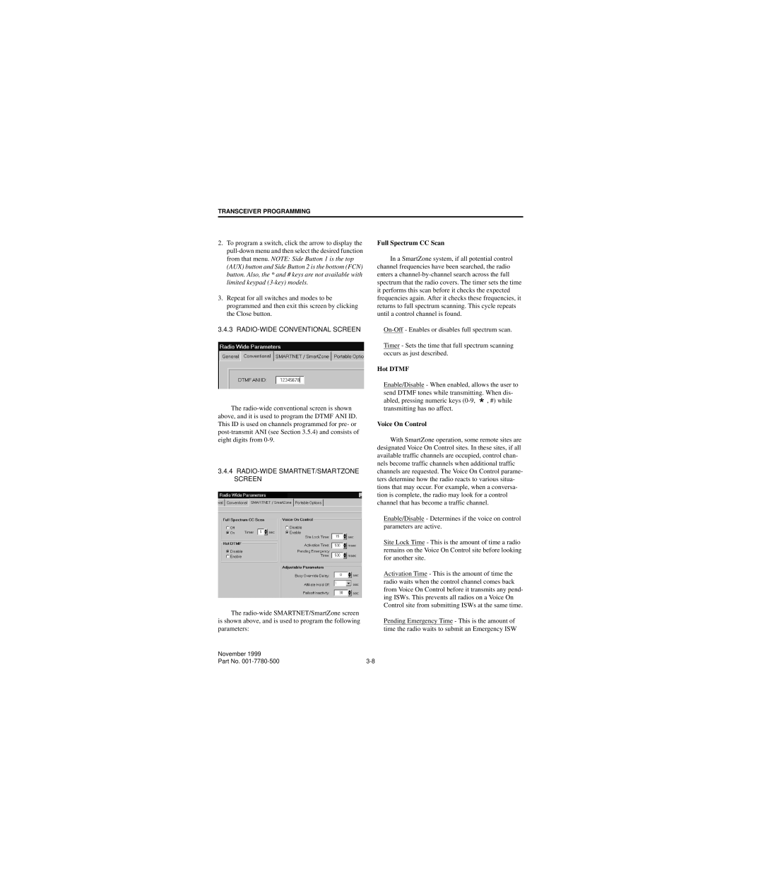 EFJohnson 7780 RADIO-WIDE Conventional Screen, RADIO-WIDE SMARTNET/SMARTZONE Screen, Full Spectrum CC Scan, Hot Dtmf 