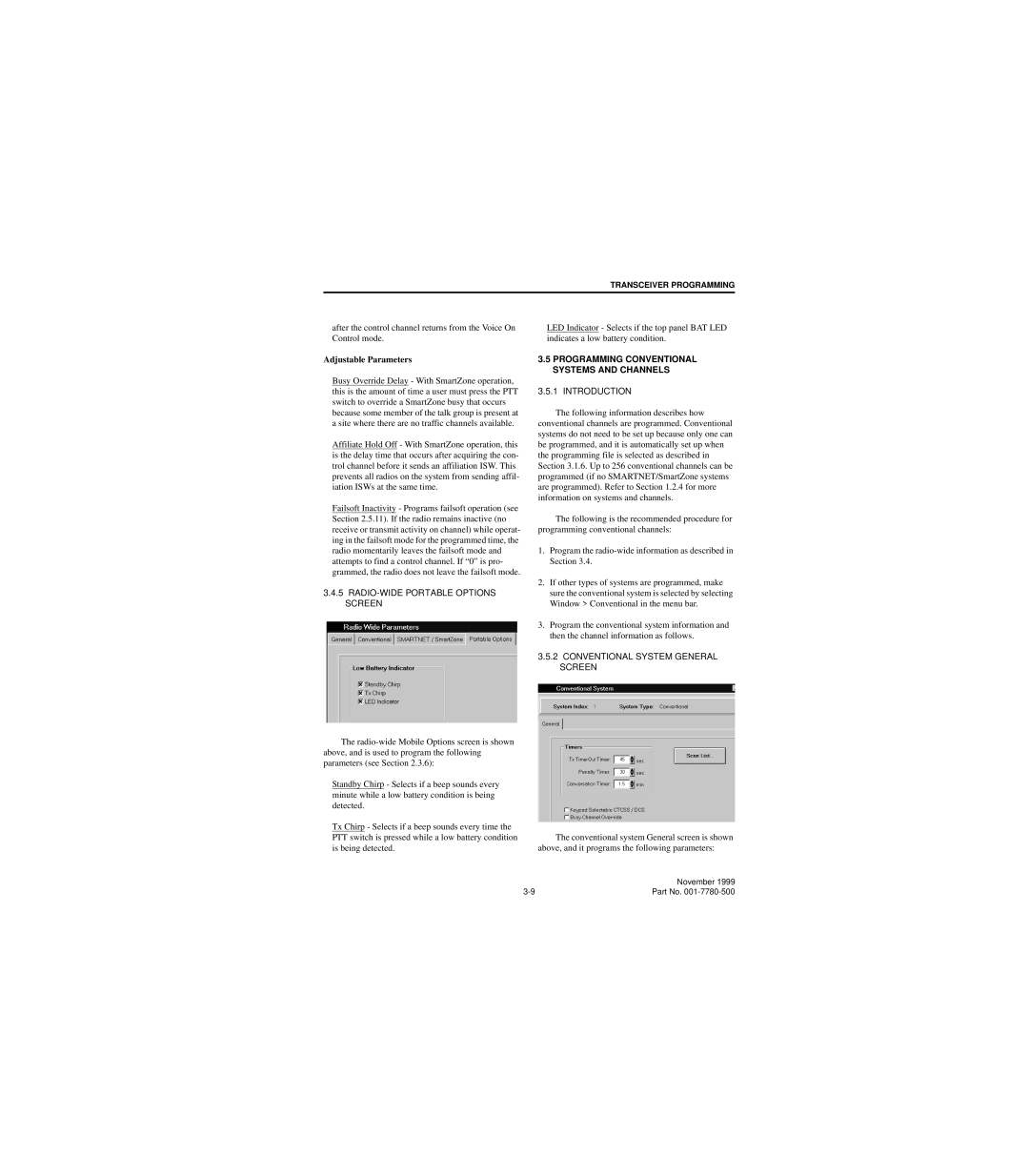 EFJohnson 7780 Adjustable Parameters, RADIO-WIDE Portable Options Screen, Programming Conventional Systems and Channels 