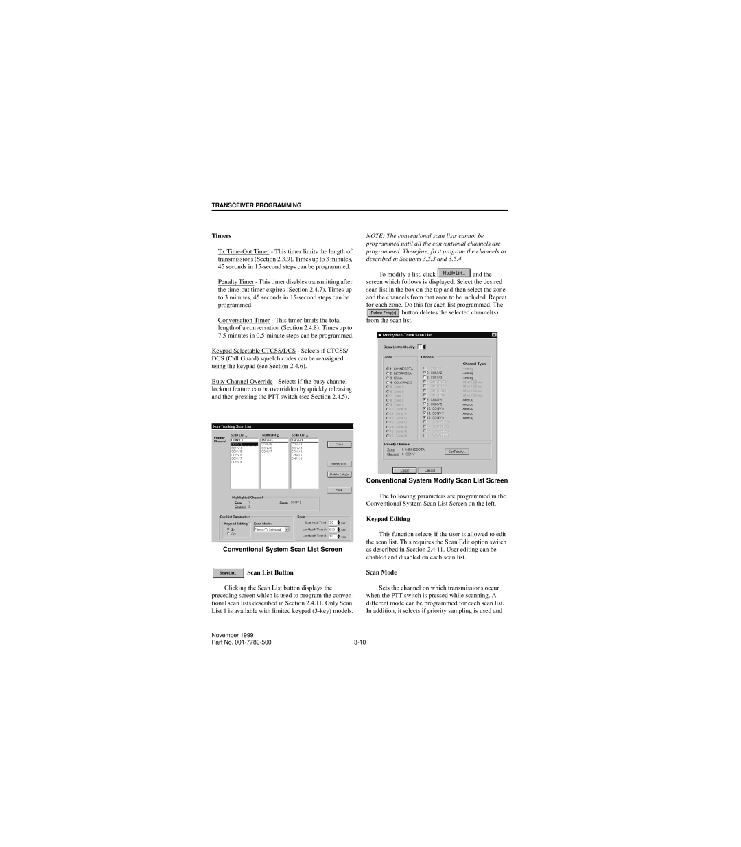 EFJohnson 7780 service manual Timers, Conventional System Modify Scan List Screen, Keypad Editing, Scan List Button 