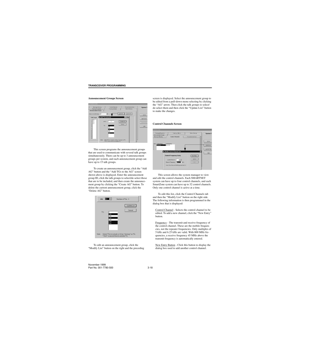 EFJohnson 7780 service manual Announcement Groups Screen, Control Channels Screen 