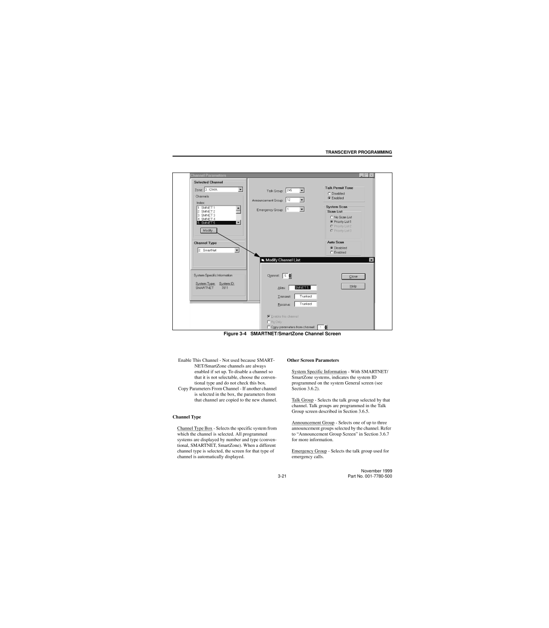 EFJohnson 7780 service manual SMARTNET/SmartZone Channel Screen, Other Screen Parameters 