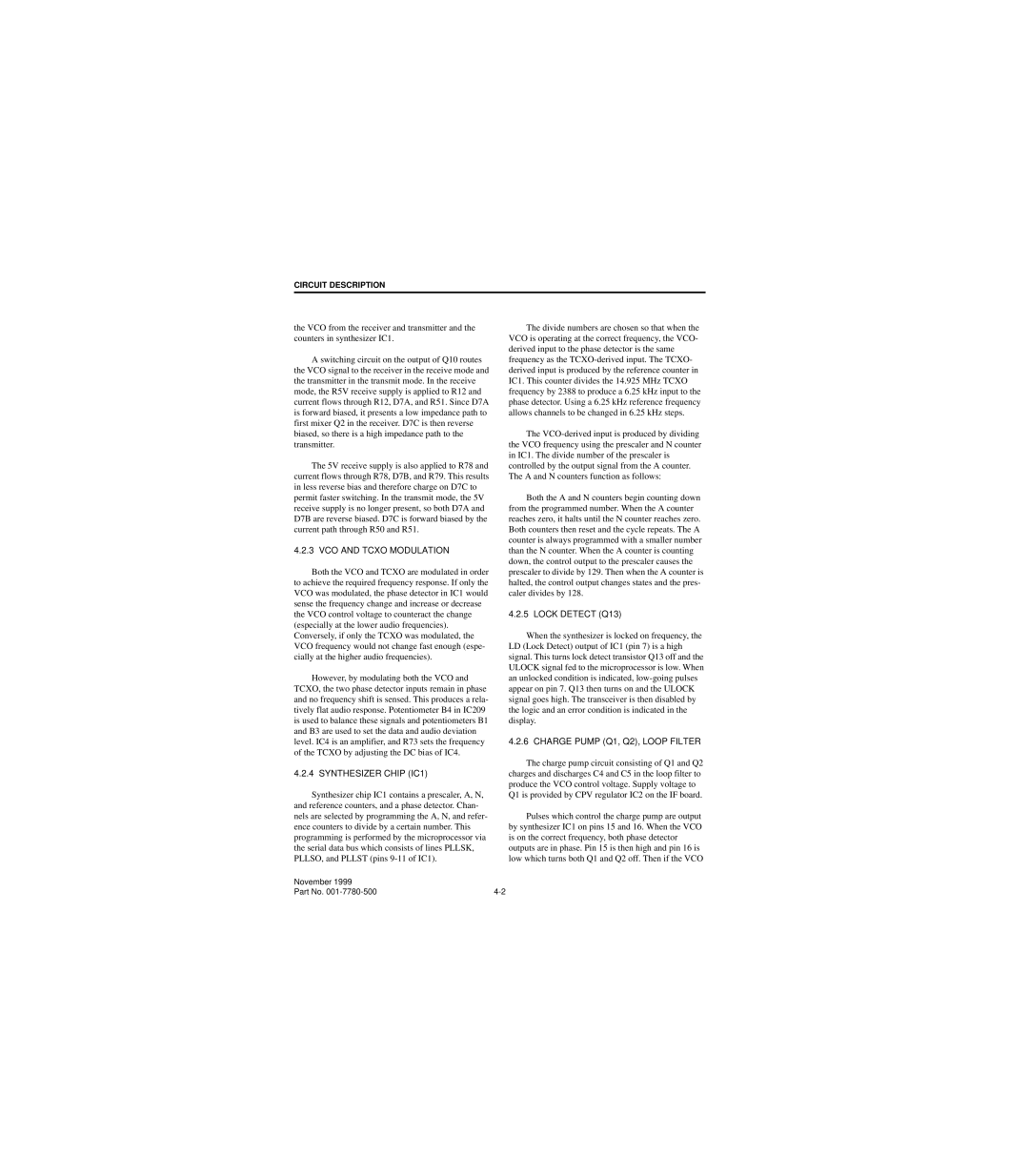 EFJohnson 7780 service manual VCO and Tcxo Modulation, Synthesizer Chip IC1, Charge Pump Q1, Q2, Loop Filter 