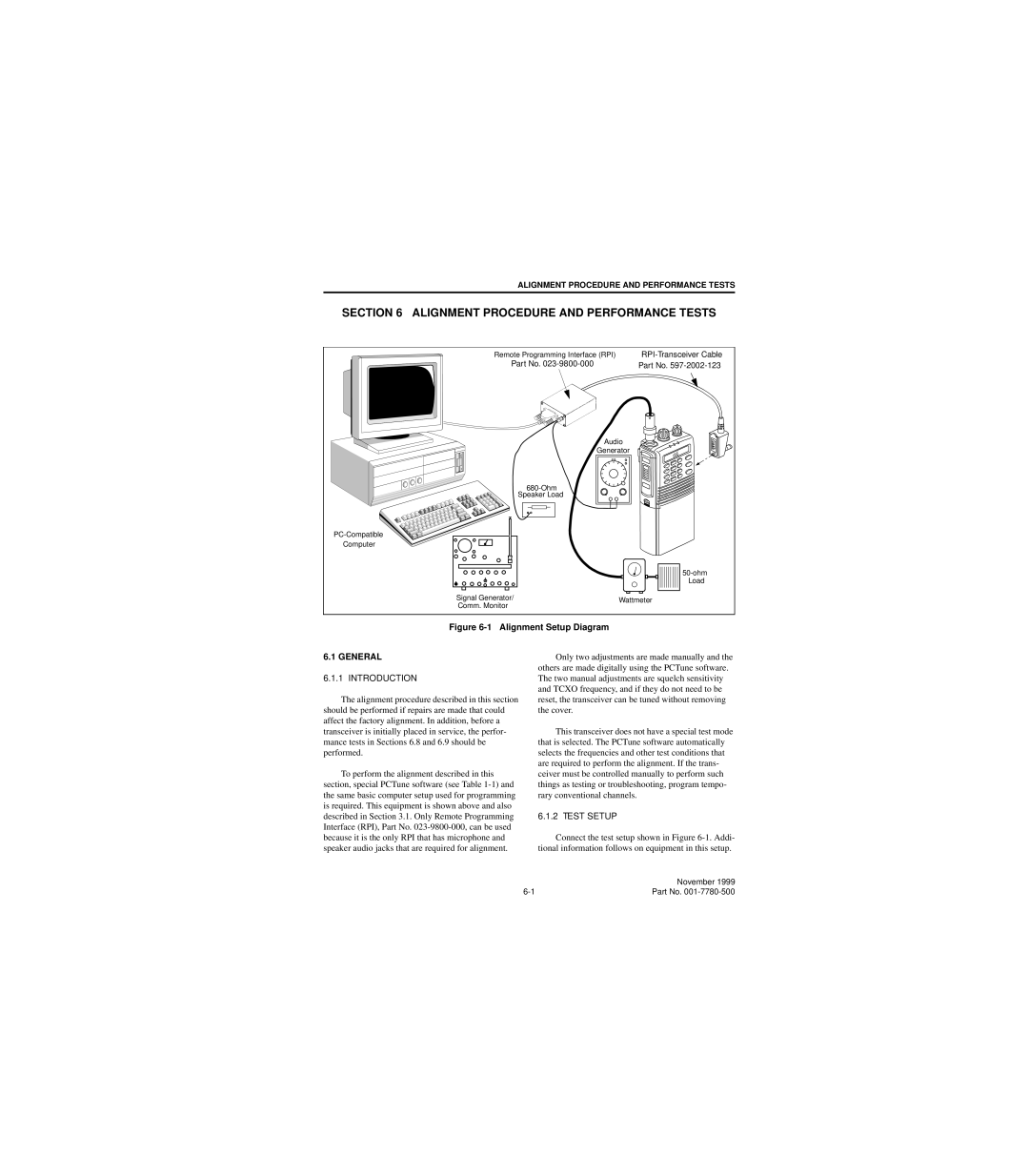 EFJohnson 7780 service manual Alignment Procedure and Performance Tests, Test Setup 