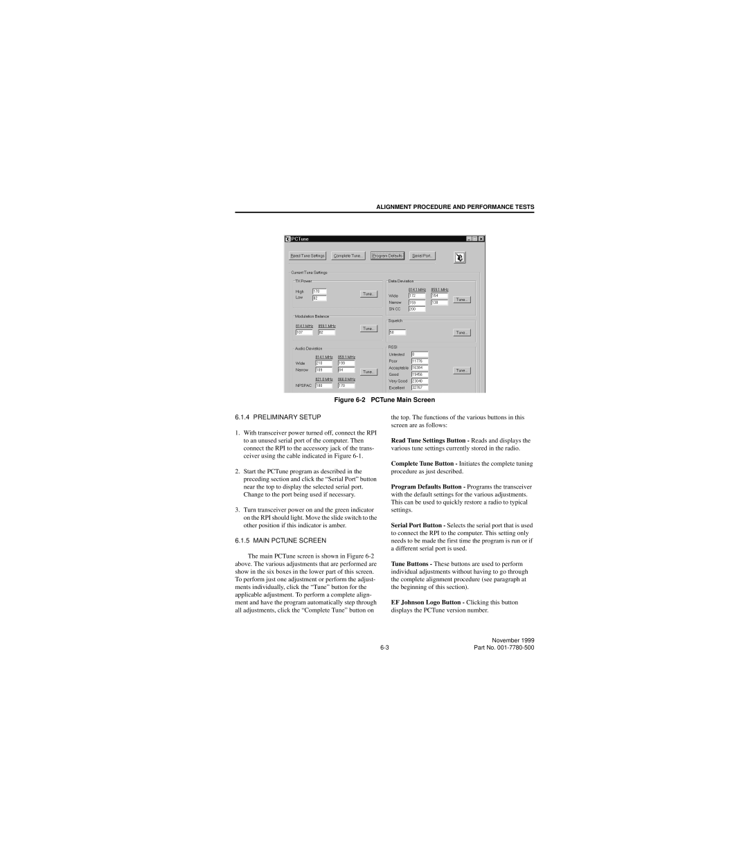 EFJohnson 7780 service manual Preliminary Setup, Main Pctune Screen 