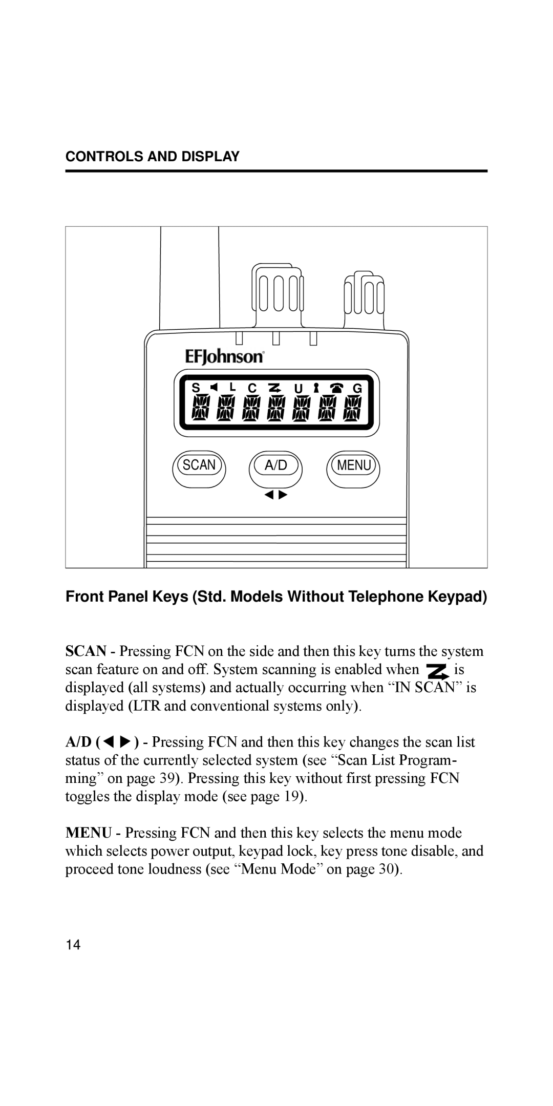 EFJohnson 8170 Series, 002-8170-001 manual Front Panel Keys Std. Models Without Telephone Keypad 