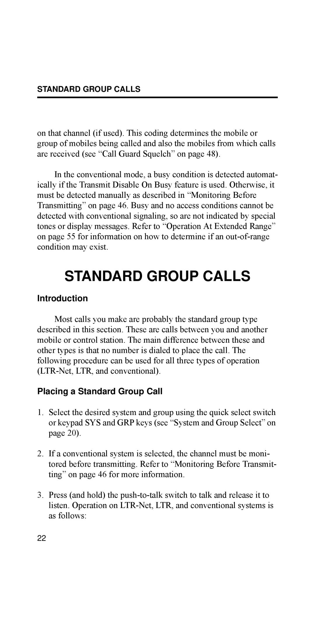 EFJohnson 8170 Series Standard Group Calls, Introduction, 75ð1HWñý/75ñýDQGýFRQYHQWLRQDOôï, Placing a Standard Group Call 